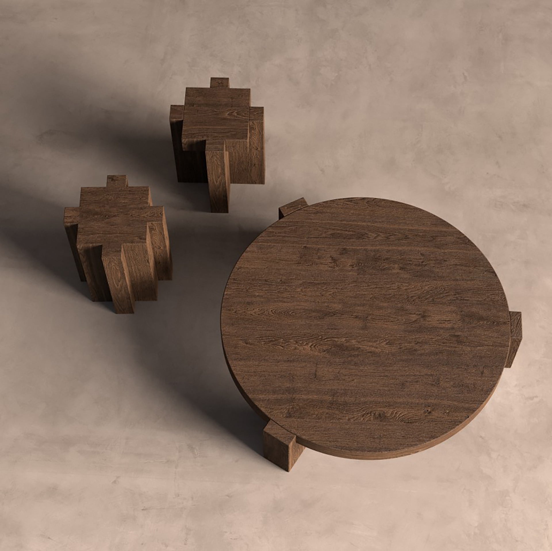 Round Coffee Table BRUTALIST Recycled Wood