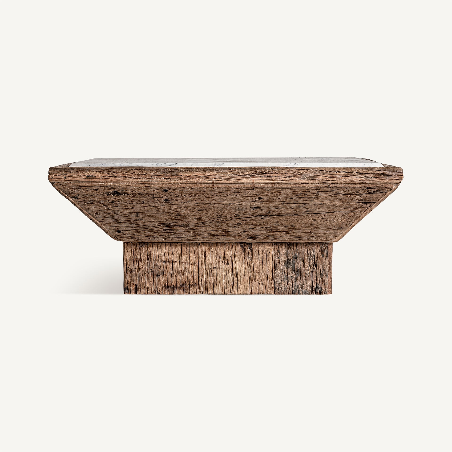 Kaffeetisch SAMSUN aus recyceltem Holz mit Marmorplatte