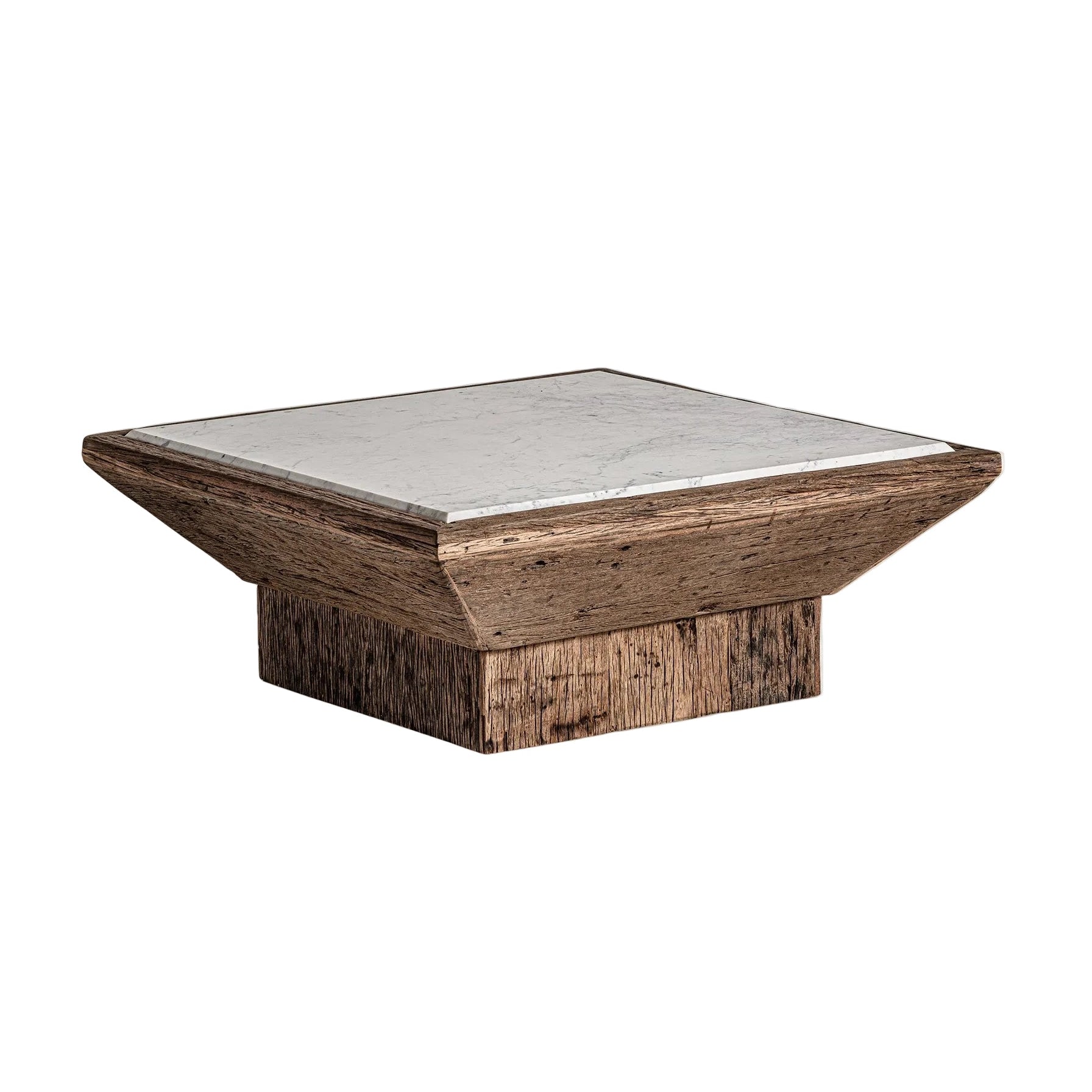 Kaffeetisch SAMSUN aus recyceltem Holz mit Marmorplatte