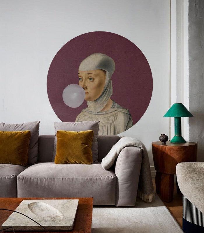 Mural DOTS Woman with Bubble Gum Eggplant Wallcolors    Eye on Design