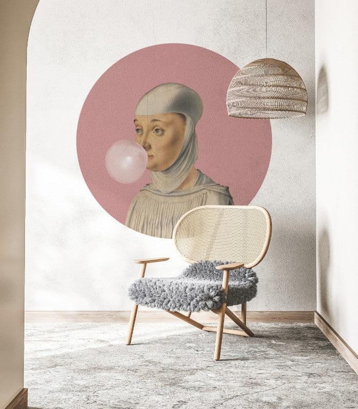 Mural DOTS Woman with Bubble Gum Pink Wallcolors    Eye on Design