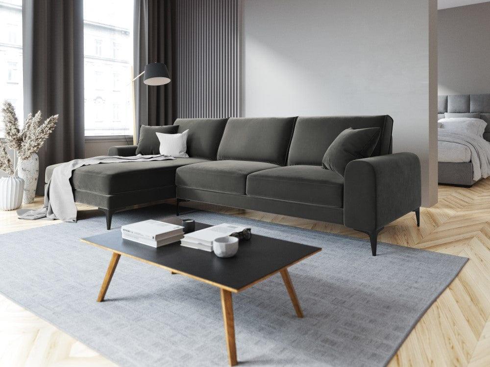 Narożnik aksamitny lewostronny MADARA ciemnoszary z czarną podstawą Mazzini Sofas    Eye on Design