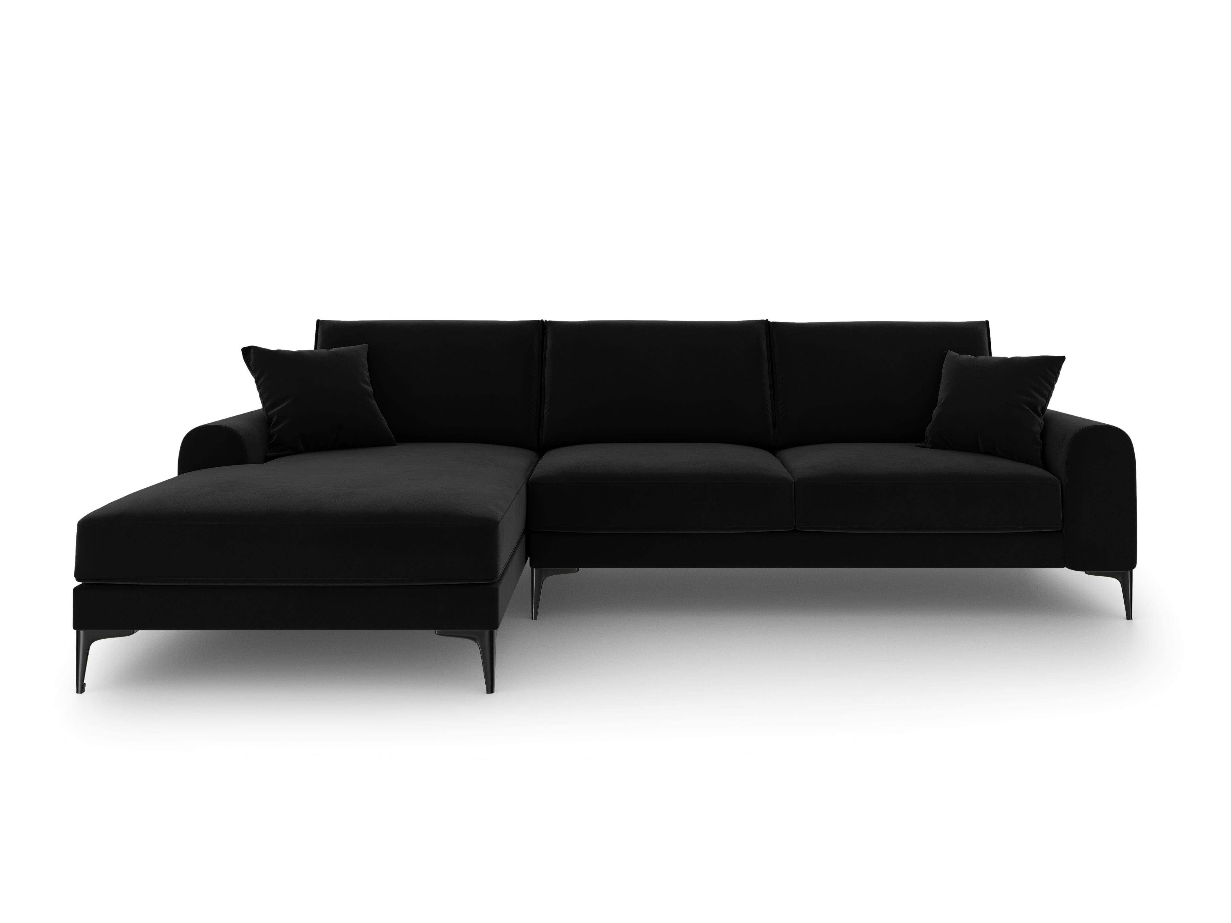 Narożnik aksamitny lewostronny MADARA czarny z czarną podstawą Mazzini Sofas    Eye on Design