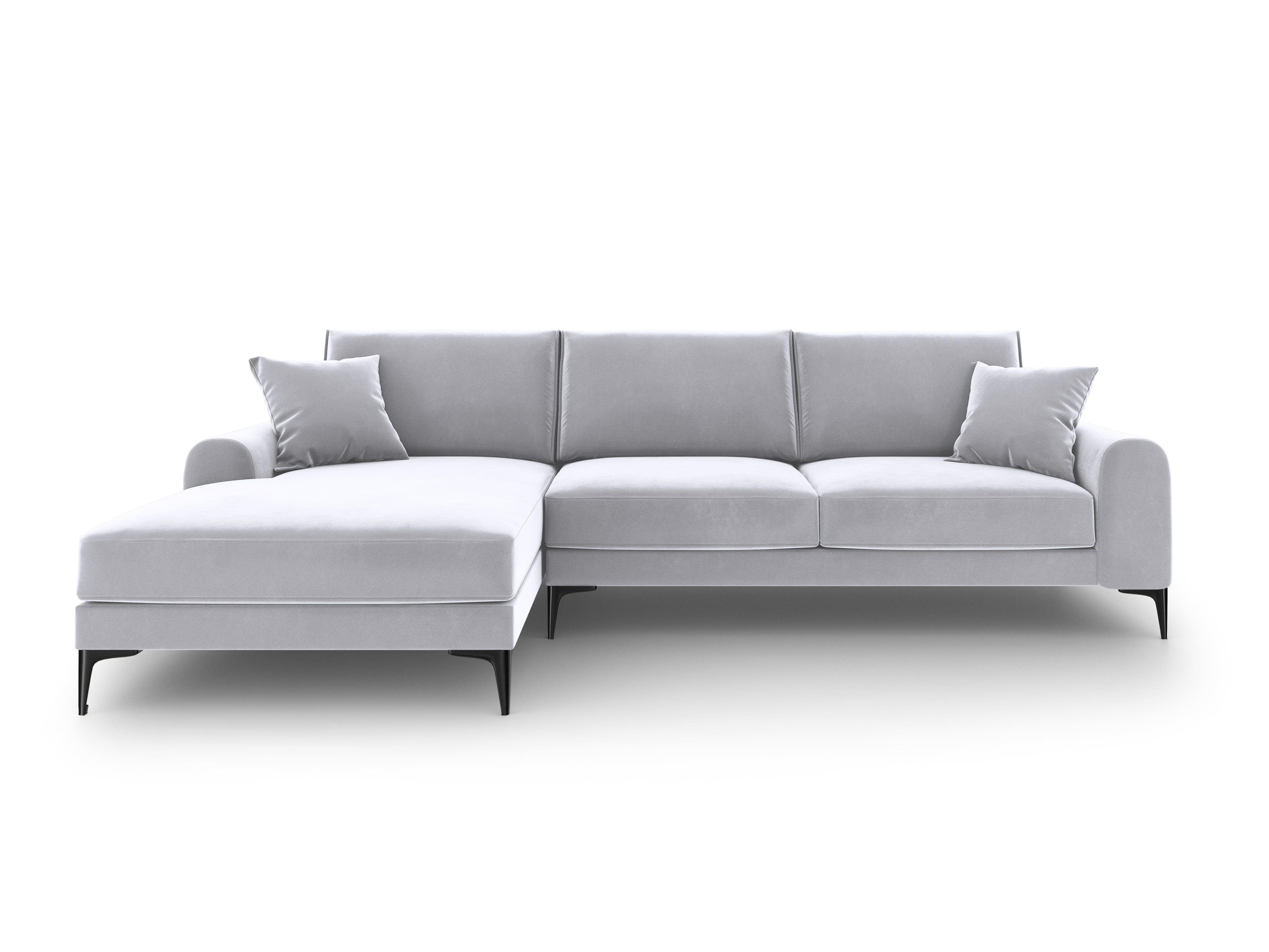 Narożnik aksamitny lewostronny MADARA srebrny z czarną podstawą Mazzini Sofas    Eye on Design