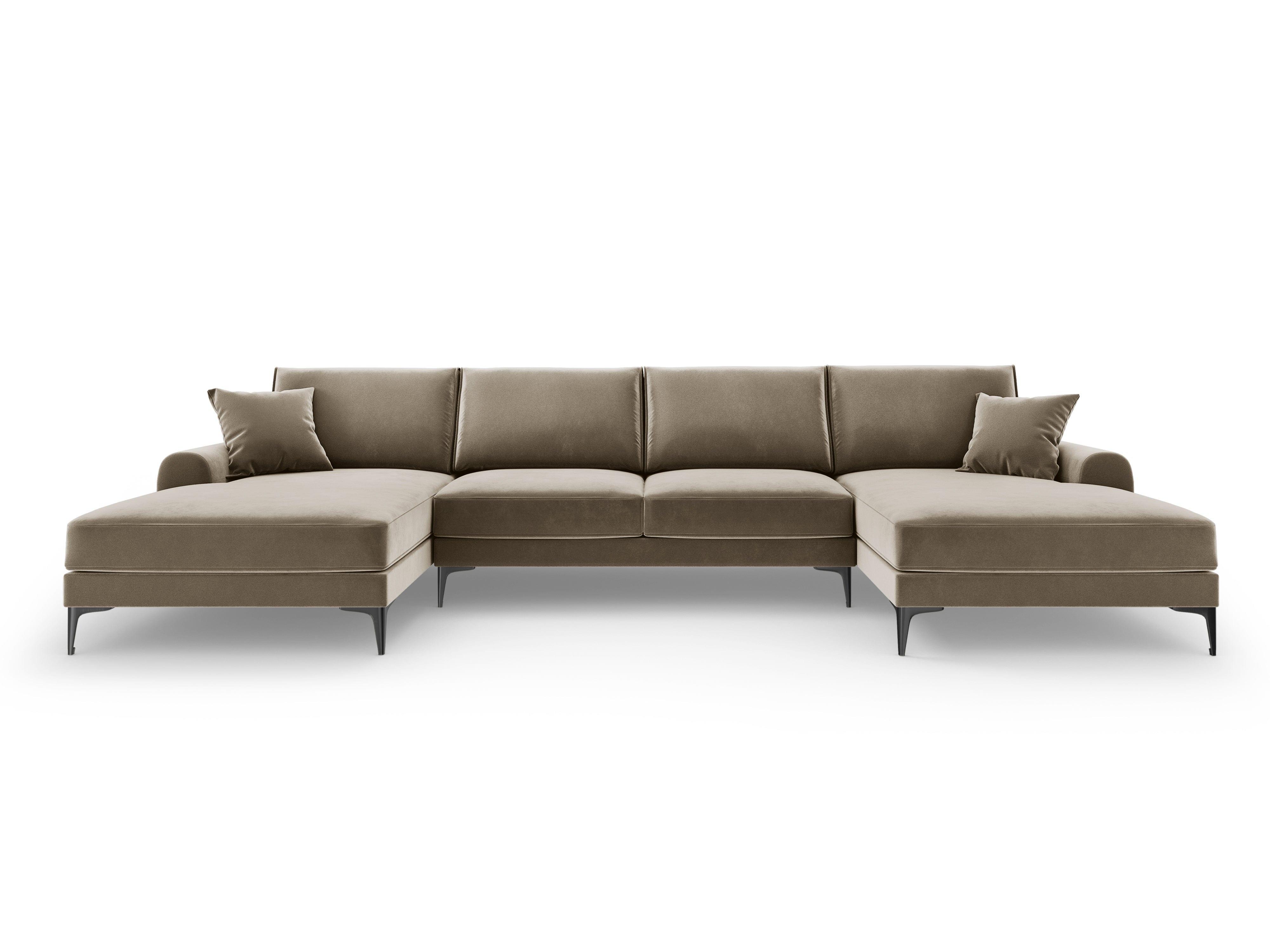 Narożnik aksamitny w kształcie U MADARA cappuccino z czarną podstawą Mazzini Sofas    Eye on Design