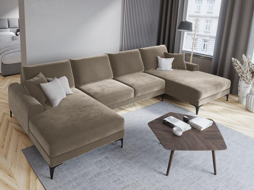 Narożnik aksamitny w kształcie U MADARA cappuccino z czarną podstawą Mazzini Sofas    Eye on Design