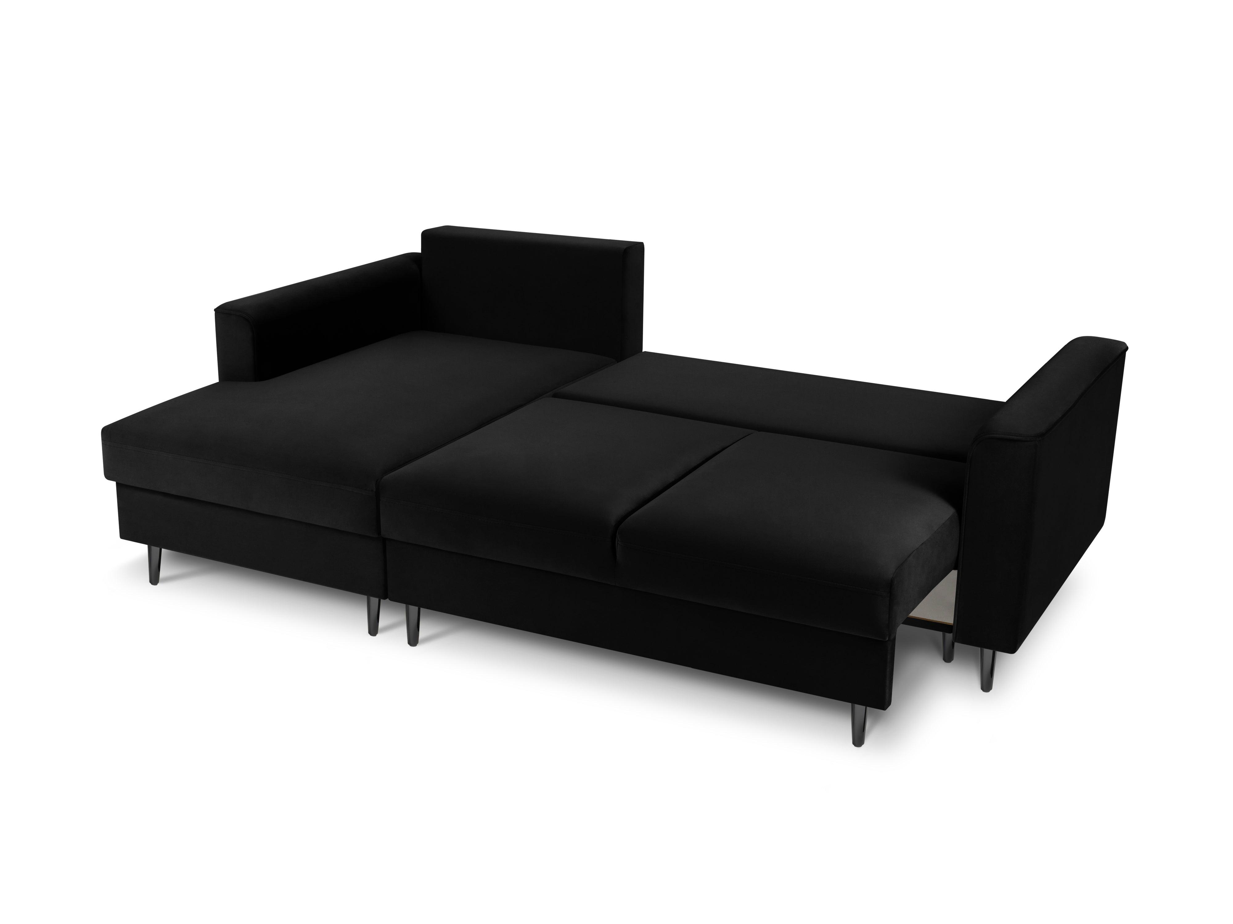 Narożnik lewostronny aksamitny z funkcją spania CARTADERA czarny z czarną podstawą Mazzini Sofas    Eye on Design