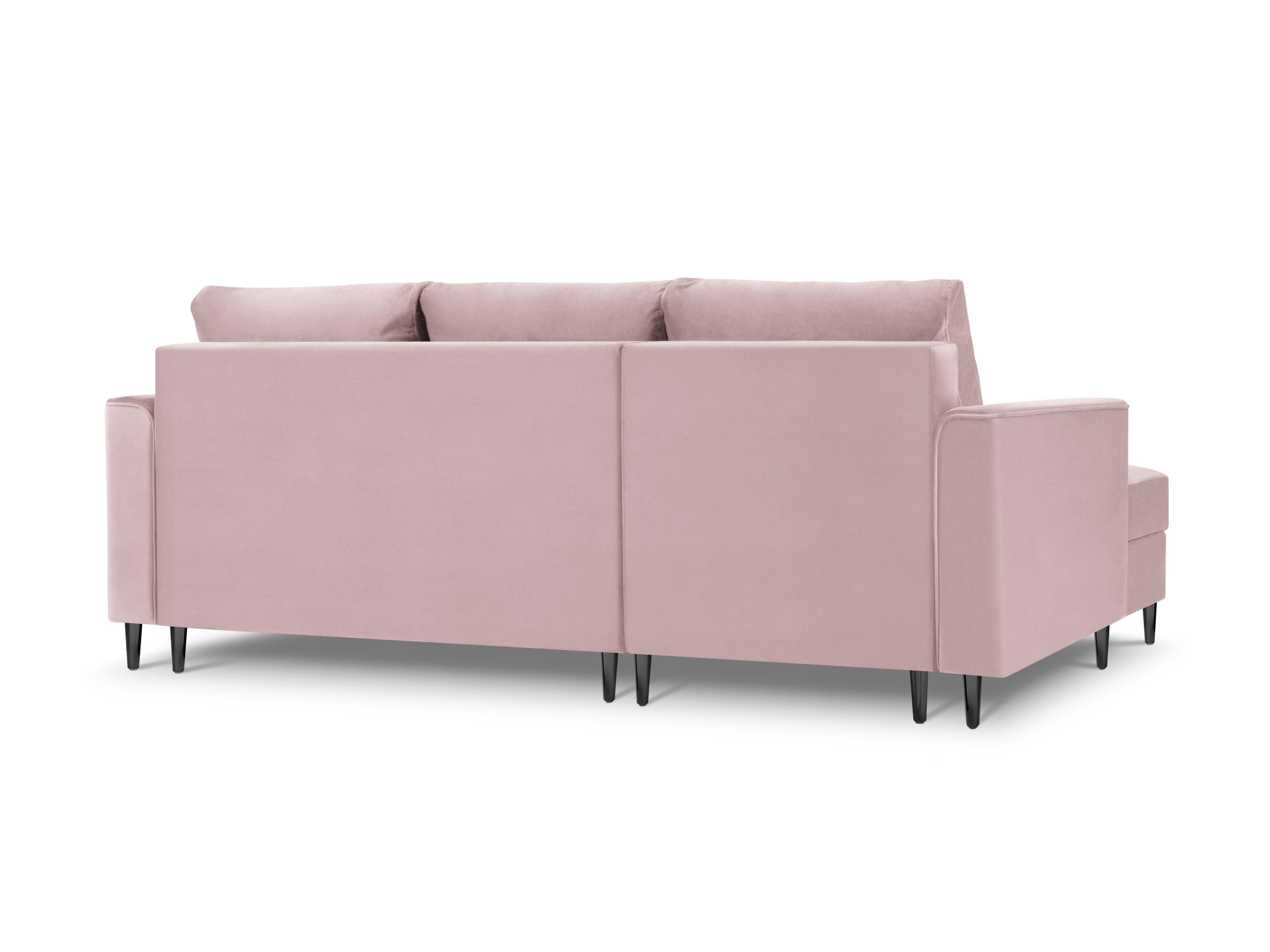 Narożnik lewostronny aksamitny z funkcją spania CARTADERA pudrowy róż z czarną podstawą Mazzini Sofas    Eye on Design