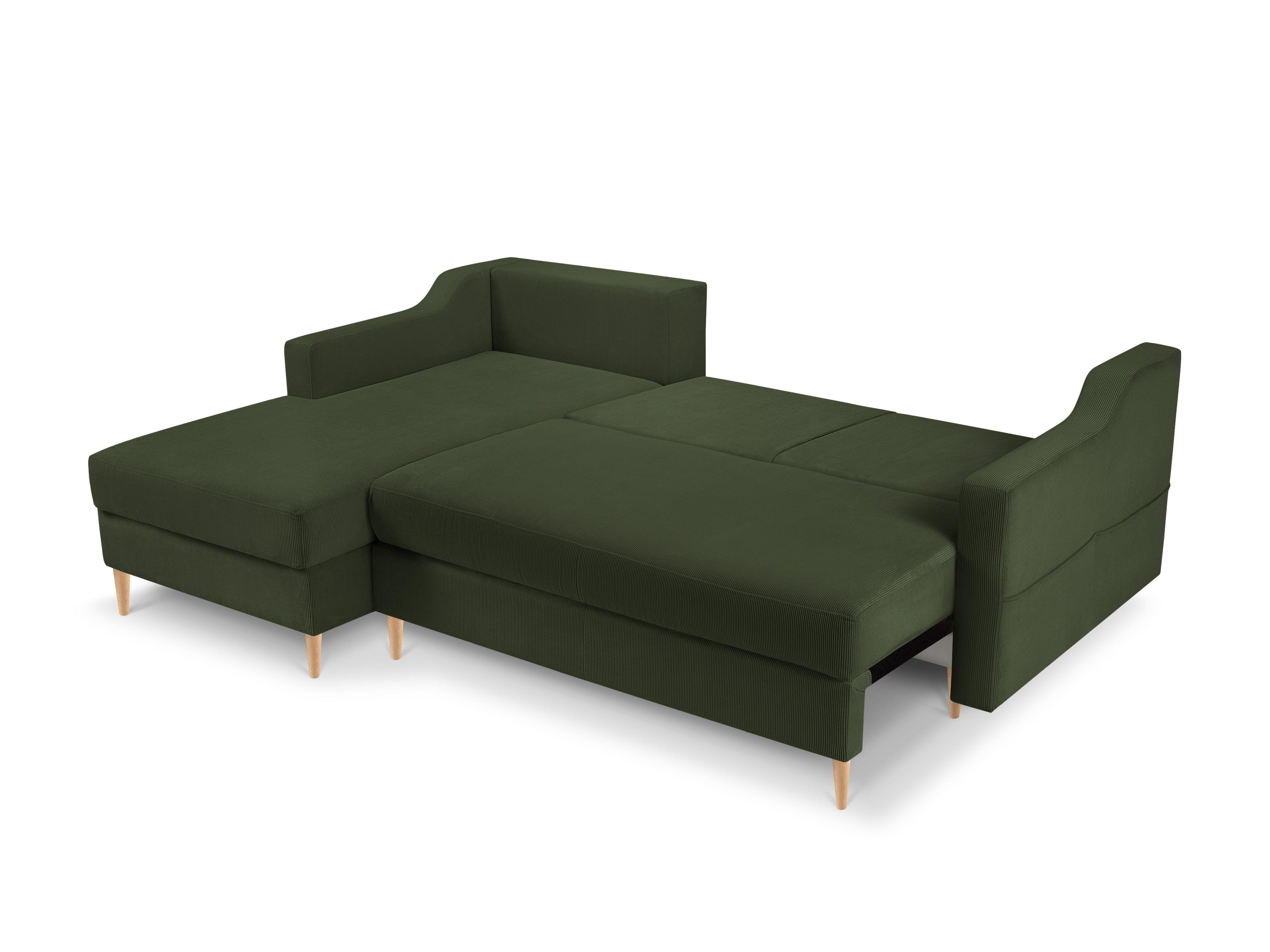 Narożnik lewostronny sztruksowy z funkcją spania ROSE butelkowa zieleń Mazzini Sofas    Eye on Design