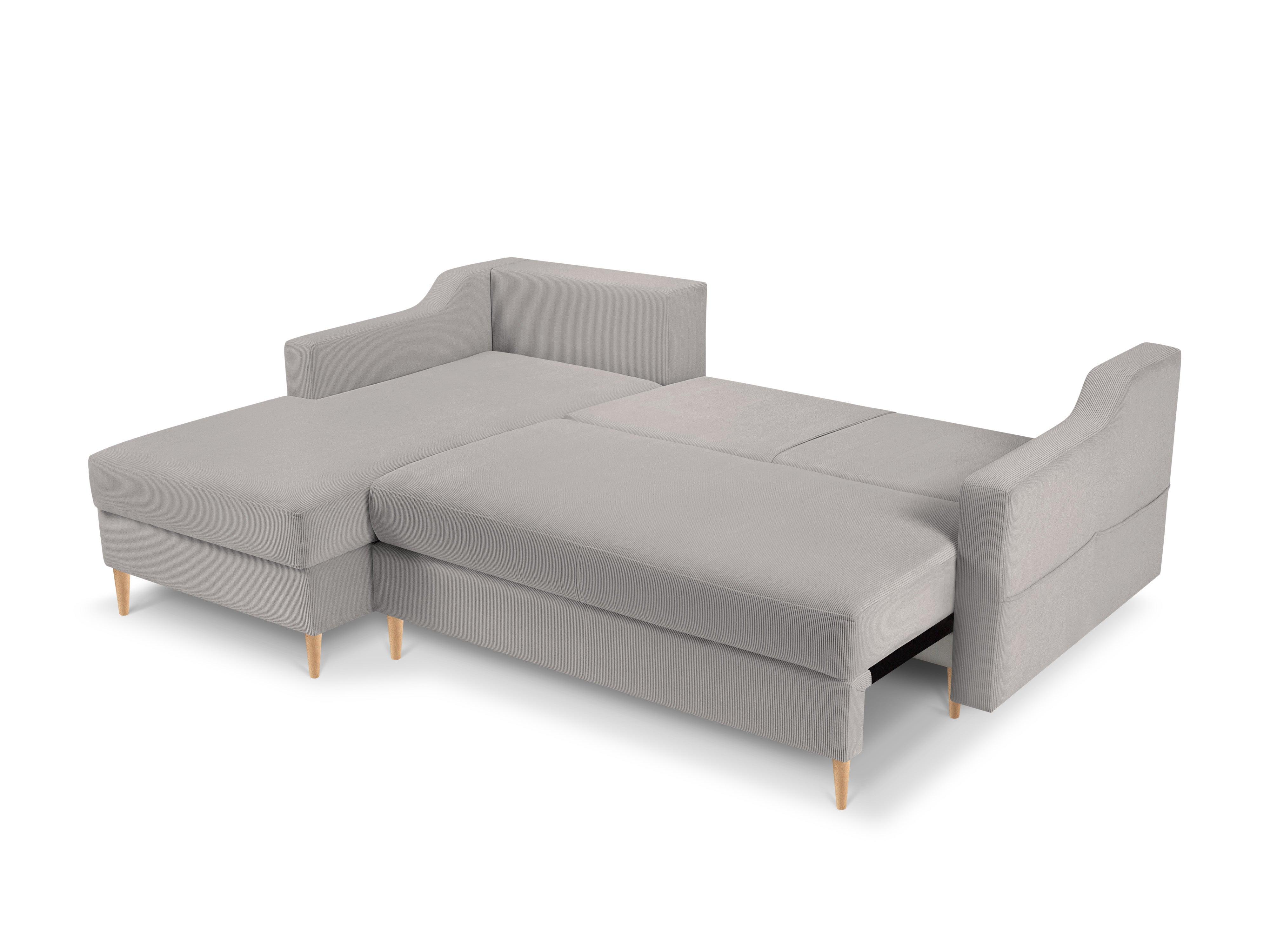 Narożnik lewostronny sztruksowy z funkcją spania ROSE jasnoszary Mazzini Sofas    Eye on Design