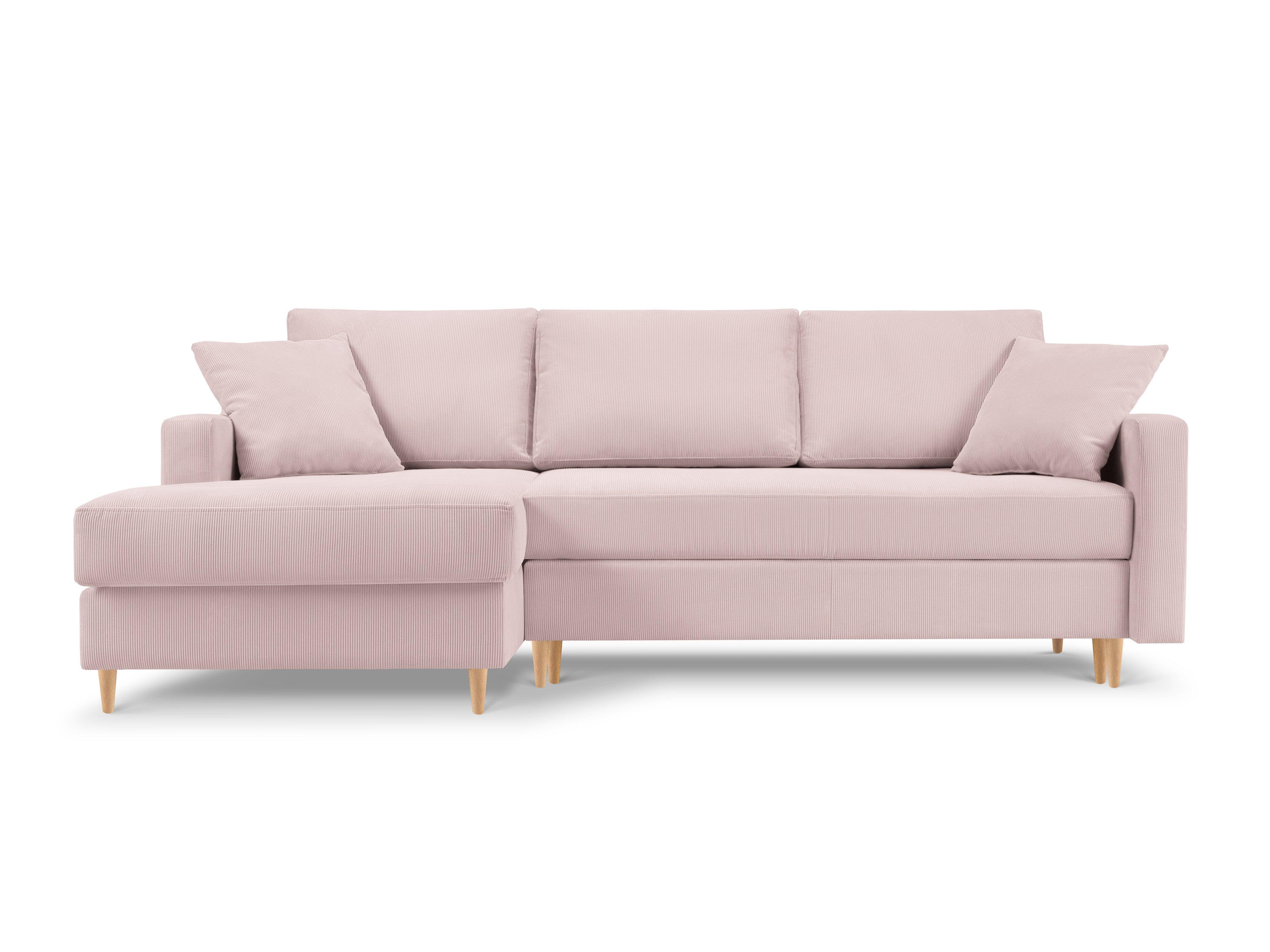 Narożnik lewostronny sztruksowy z funkcją spania ROSE różowy Mazzini Sofas    Eye on Design