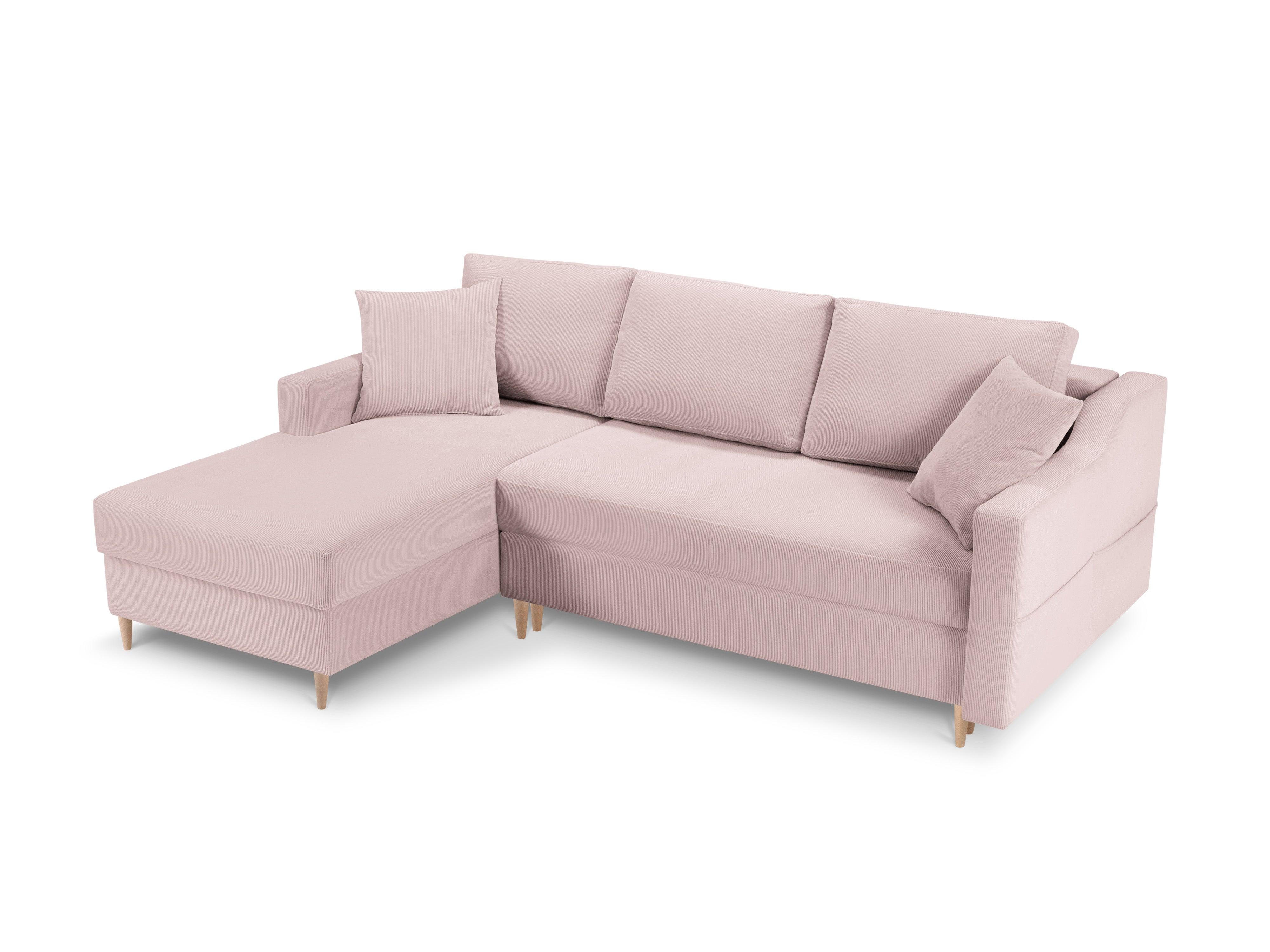 Narożnik lewostronny sztruksowy z funkcją spania ROSE różowy Mazzini Sofas    Eye on Design