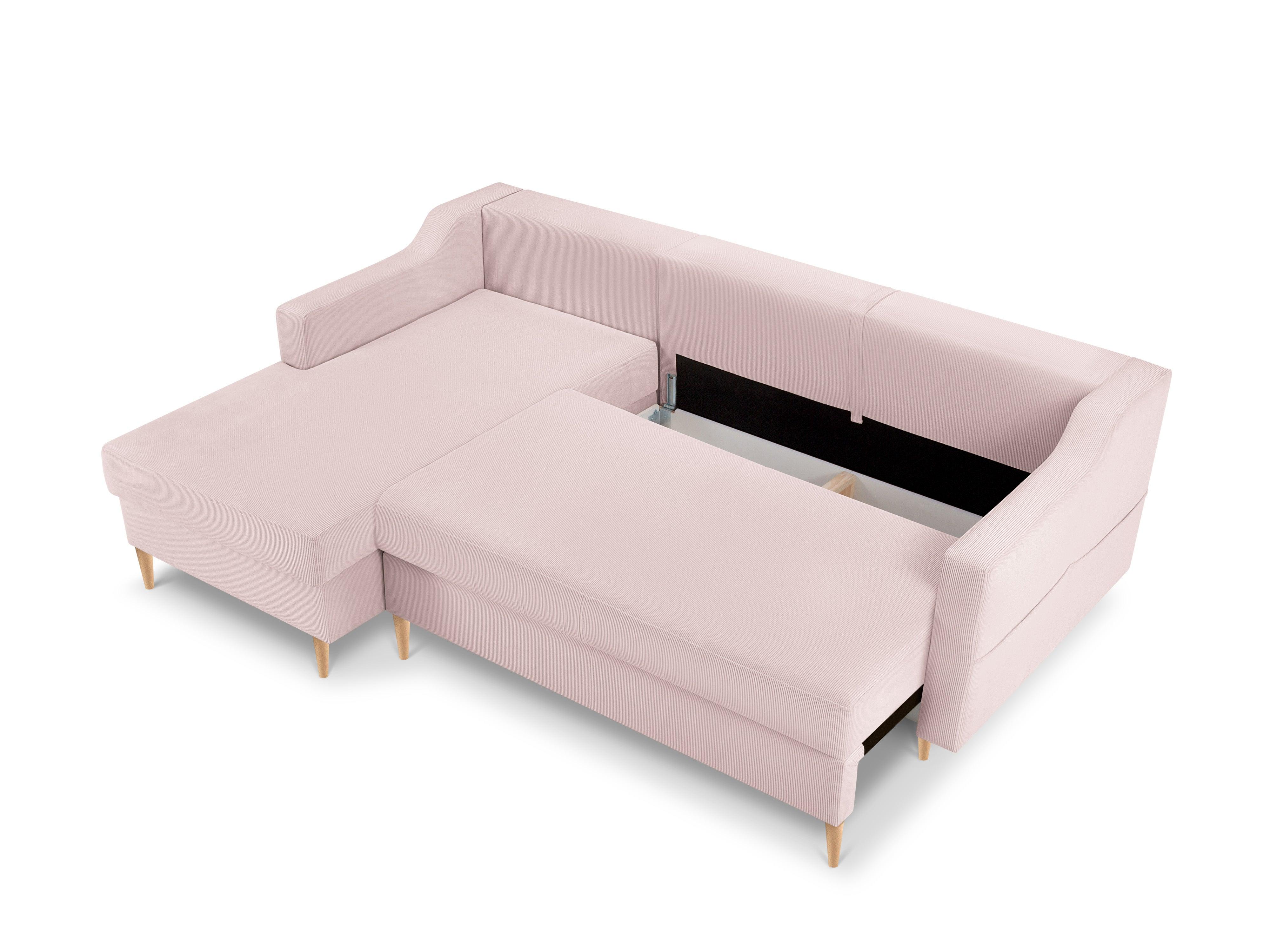 Narożnik lewostronny sztruksowy z funkcją spania ROSE różowy Mazzini Sofas    Eye on Design