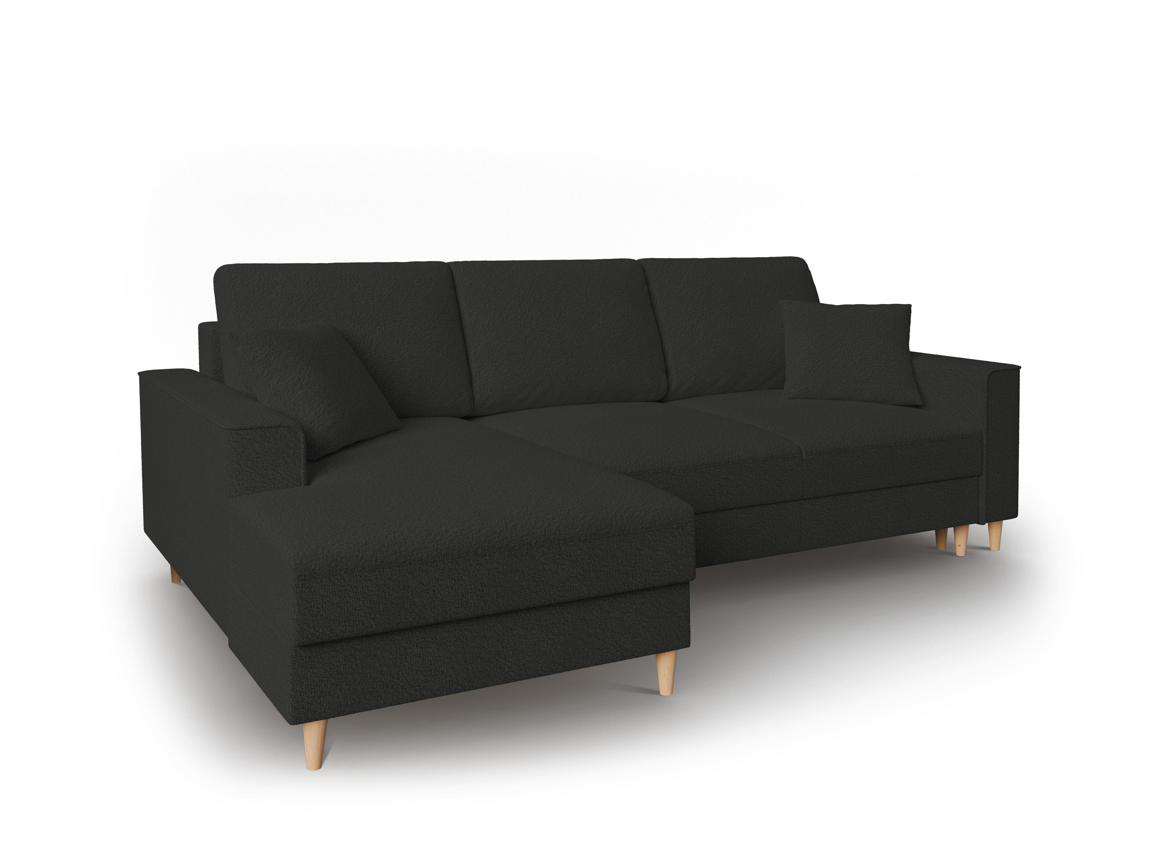 Narożnik lewostronny w tkaninie boucle z funkcją spania CARTADERA czarny Mazzini Sofas    Eye on Design