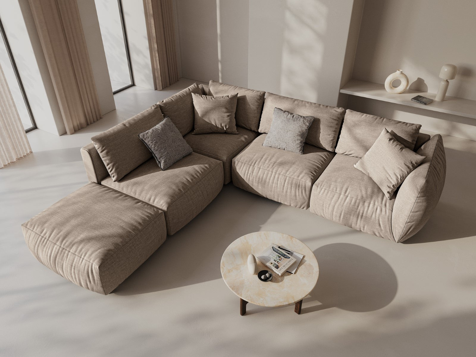CHRIS ecru velvet pouf