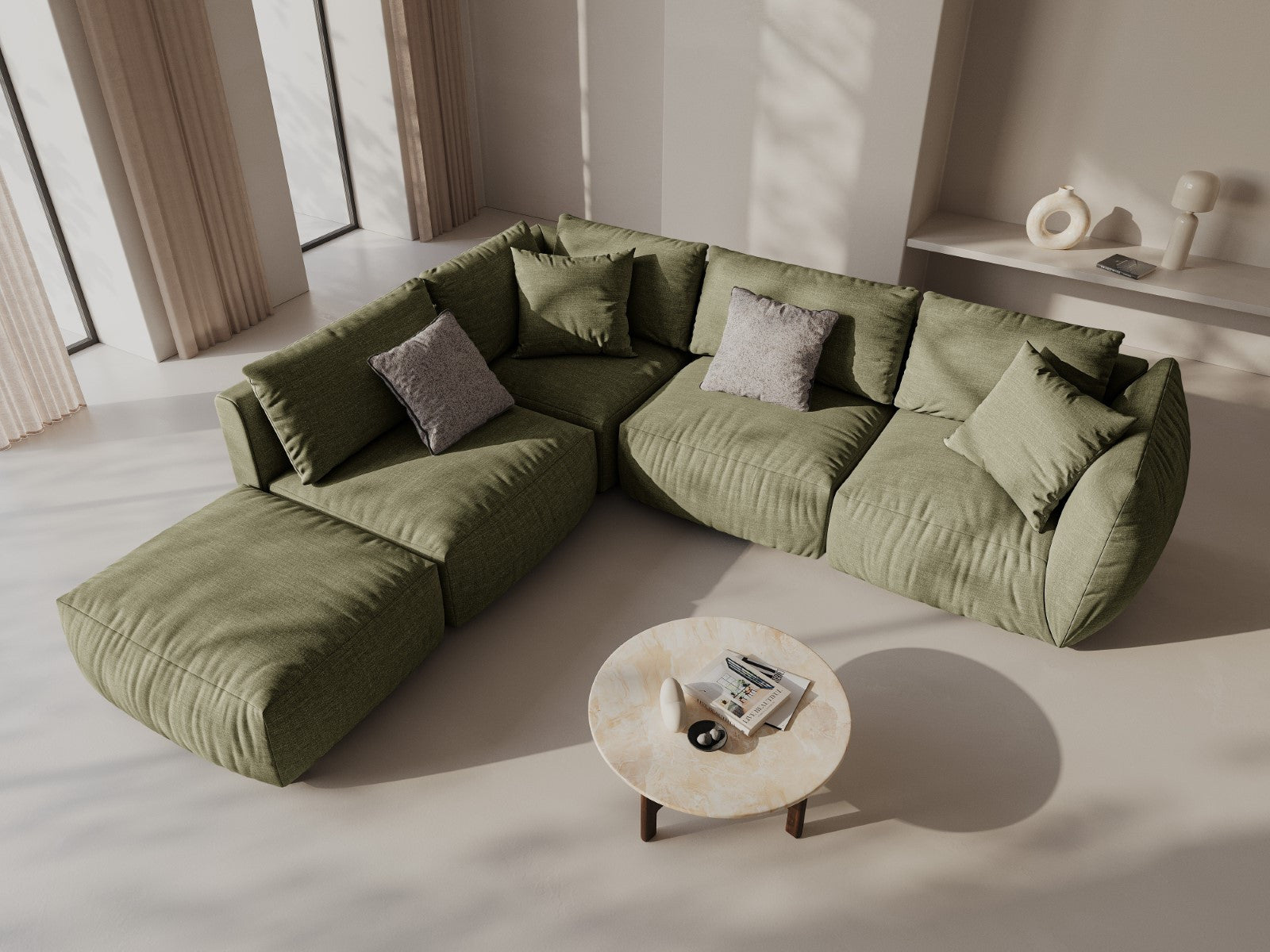 Modulares Sofa CHRIS - mittleres Element in grünem Chenille