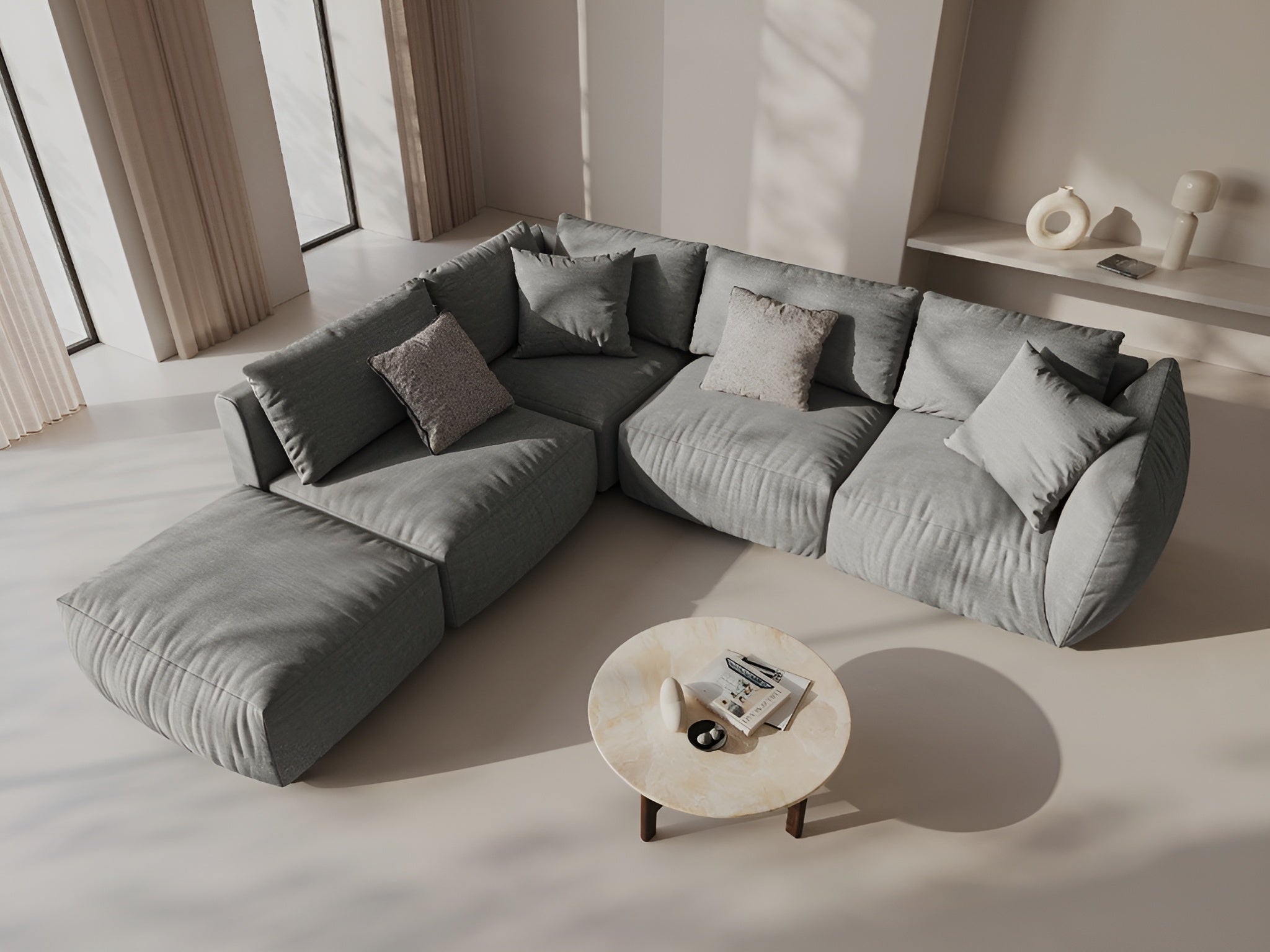 Modulares Ecksofa für 4 Personen rechts CHRIS graues Chenille