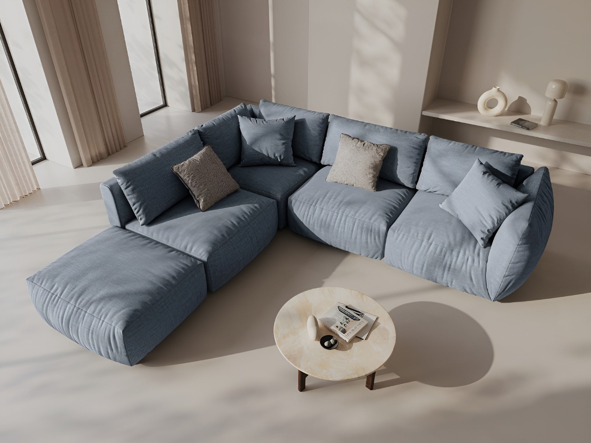 Modulares Ecksofa für 4 Personen rechts CHRIS hellblau Chenille