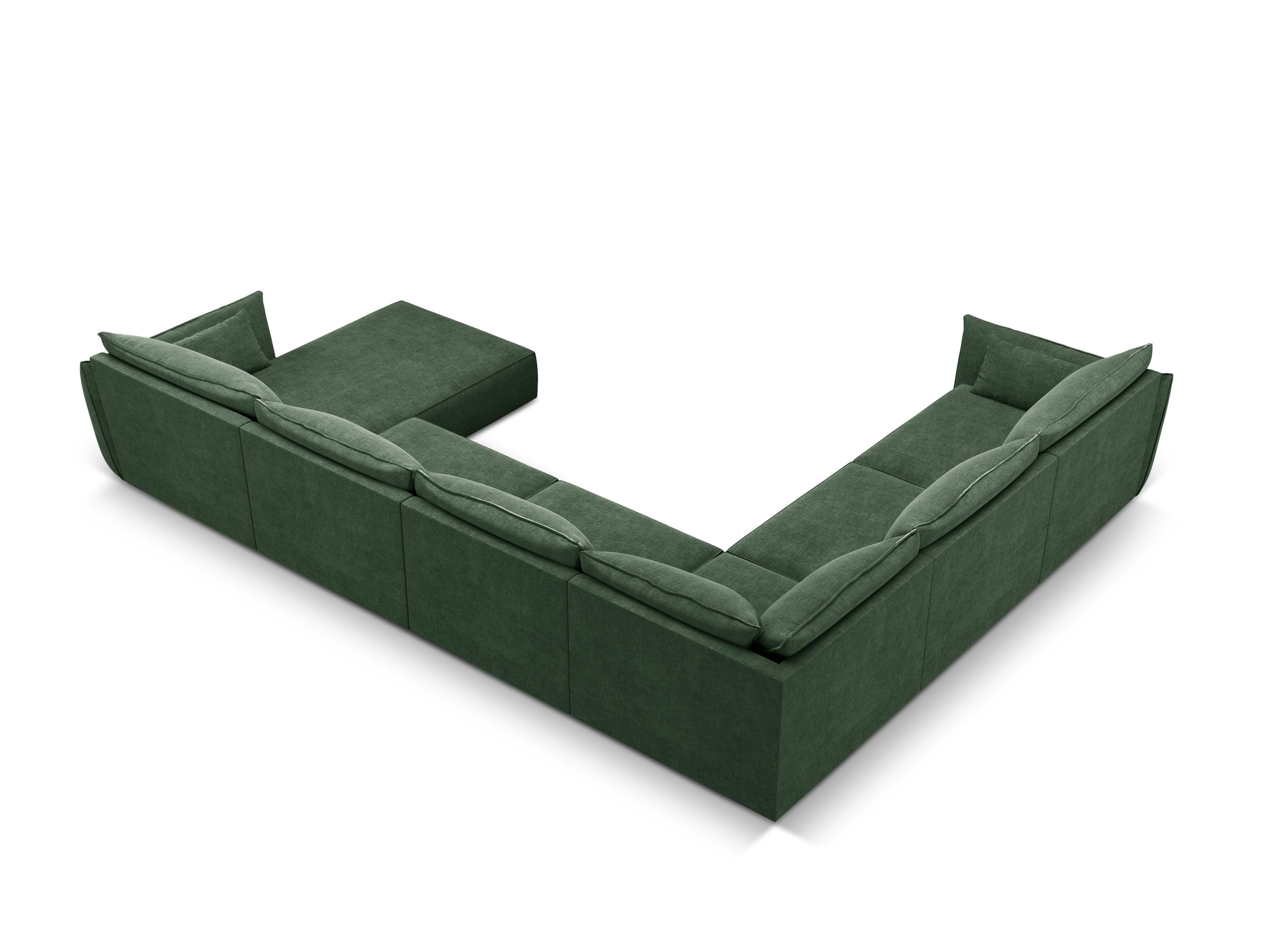 Narożnik panoramiczny w tkaninie szenilowej lewostronny VANDA butelkowa zieleń Mazzini Sofas    Eye on Design