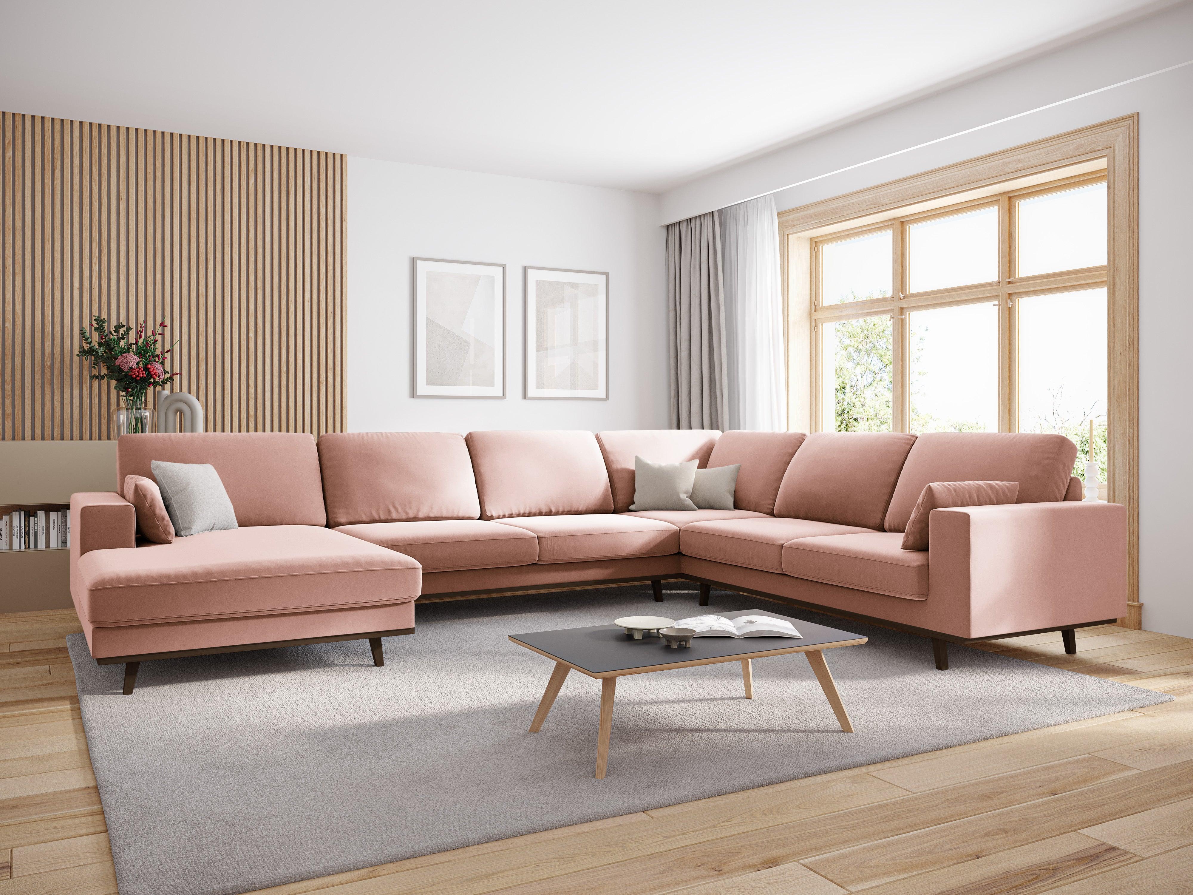 Narożnik prawostronny aksamitny panoramiczny HEBE różowy Mazzini Sofas    Eye on Design