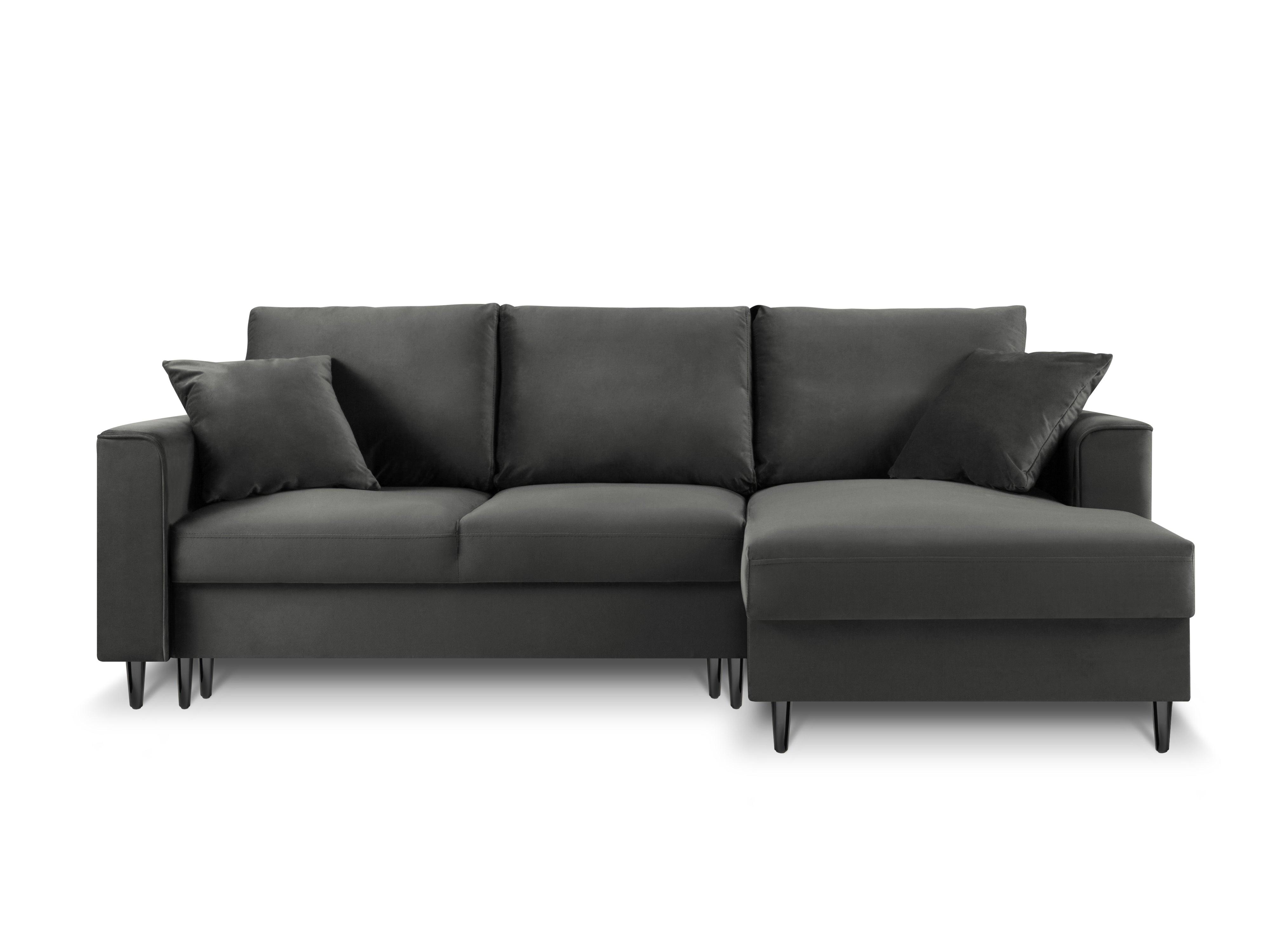 Narożnik prawostronny aksamitny z funkcją spania CARTADERA ciemnoszary z czarną podstawą Mazzini Sofas    Eye on Design