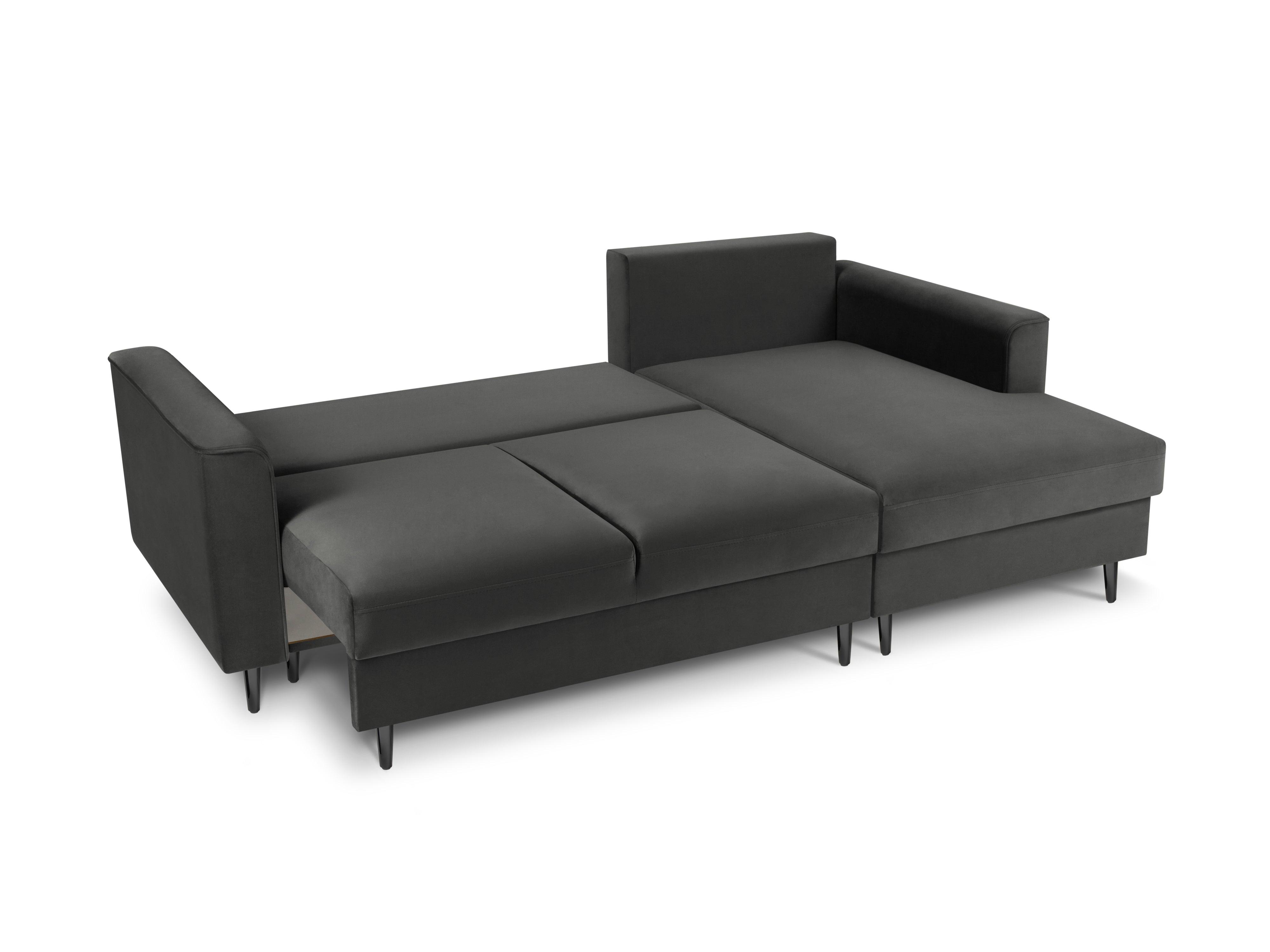 Narożnik prawostronny aksamitny z funkcją spania CARTADERA ciemnoszary z czarną podstawą Mazzini Sofas    Eye on Design