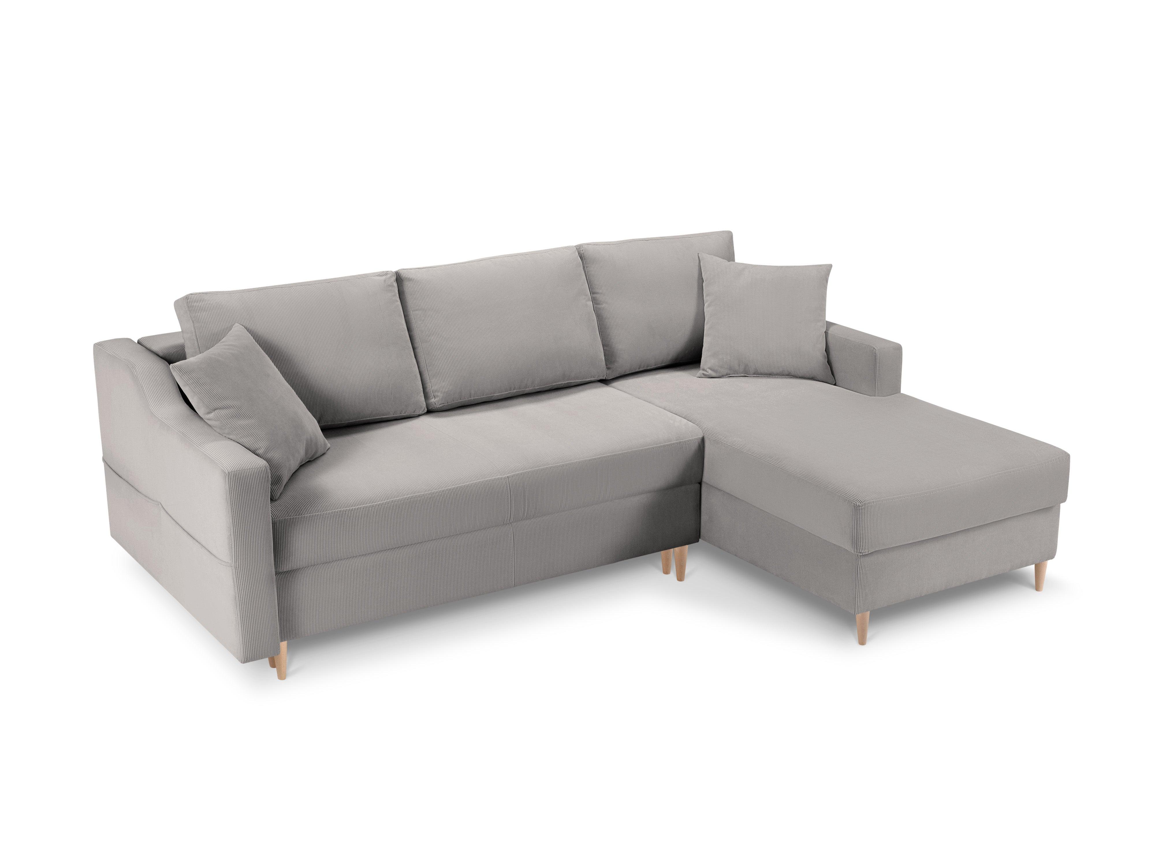 Narożnik prawostronny sztruksowy z funkcją spania ROSE jasnoszary Mazzini Sofas    Eye on Design