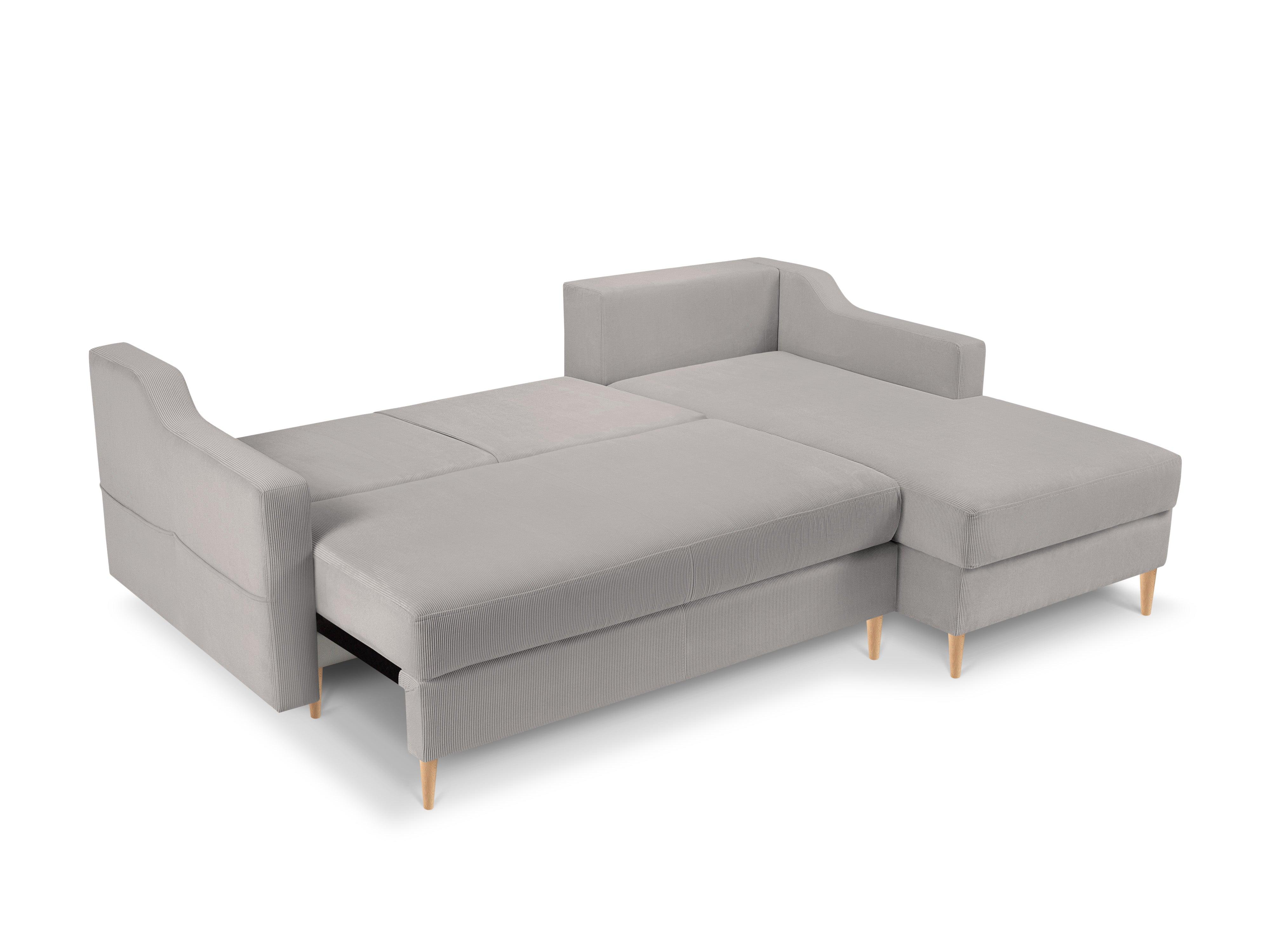 Narożnik prawostronny sztruksowy z funkcją spania ROSE jasnoszary Mazzini Sofas    Eye on Design