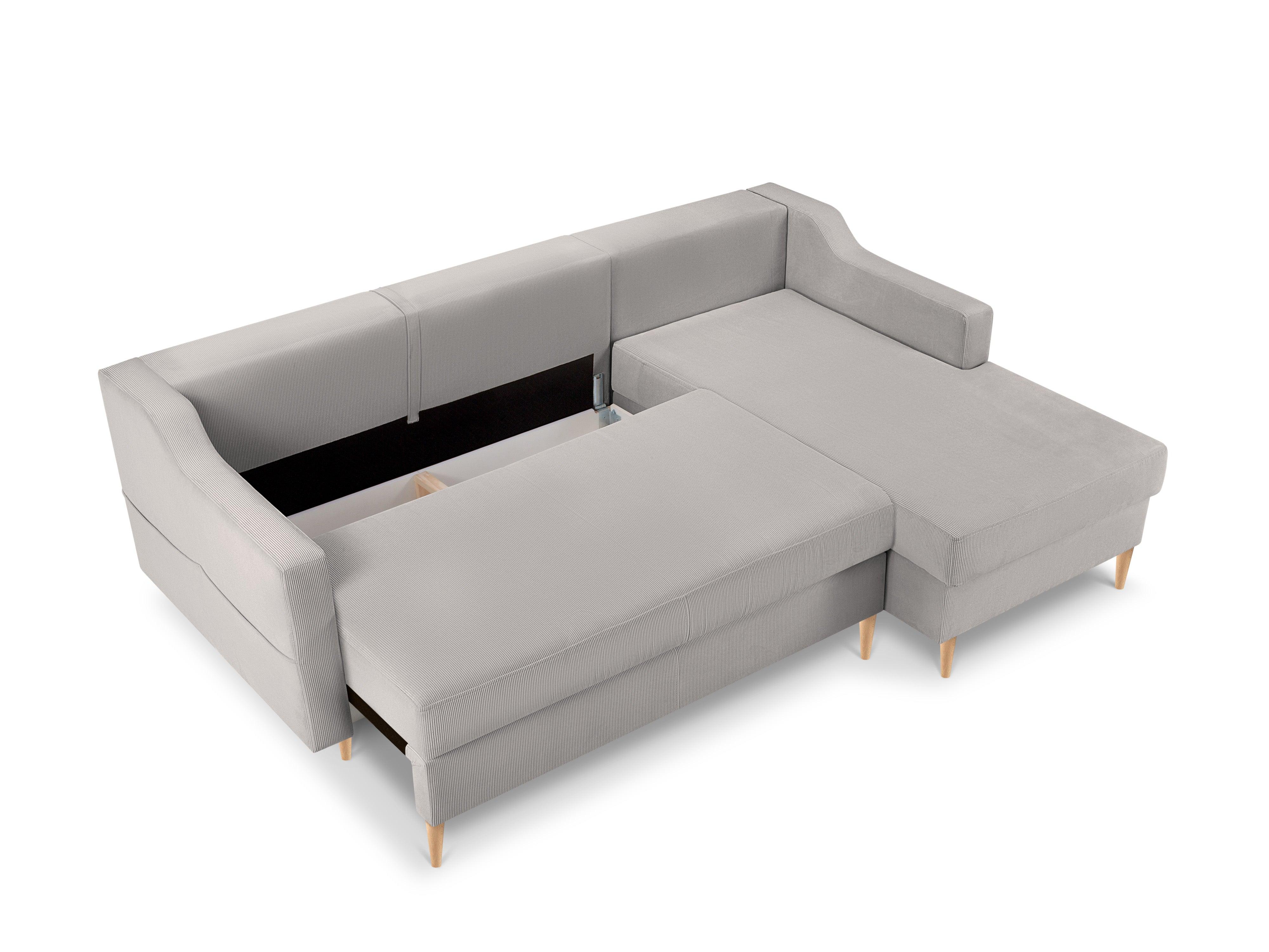 Narożnik prawostronny sztruksowy z funkcją spania ROSE jasnoszary Mazzini Sofas    Eye on Design