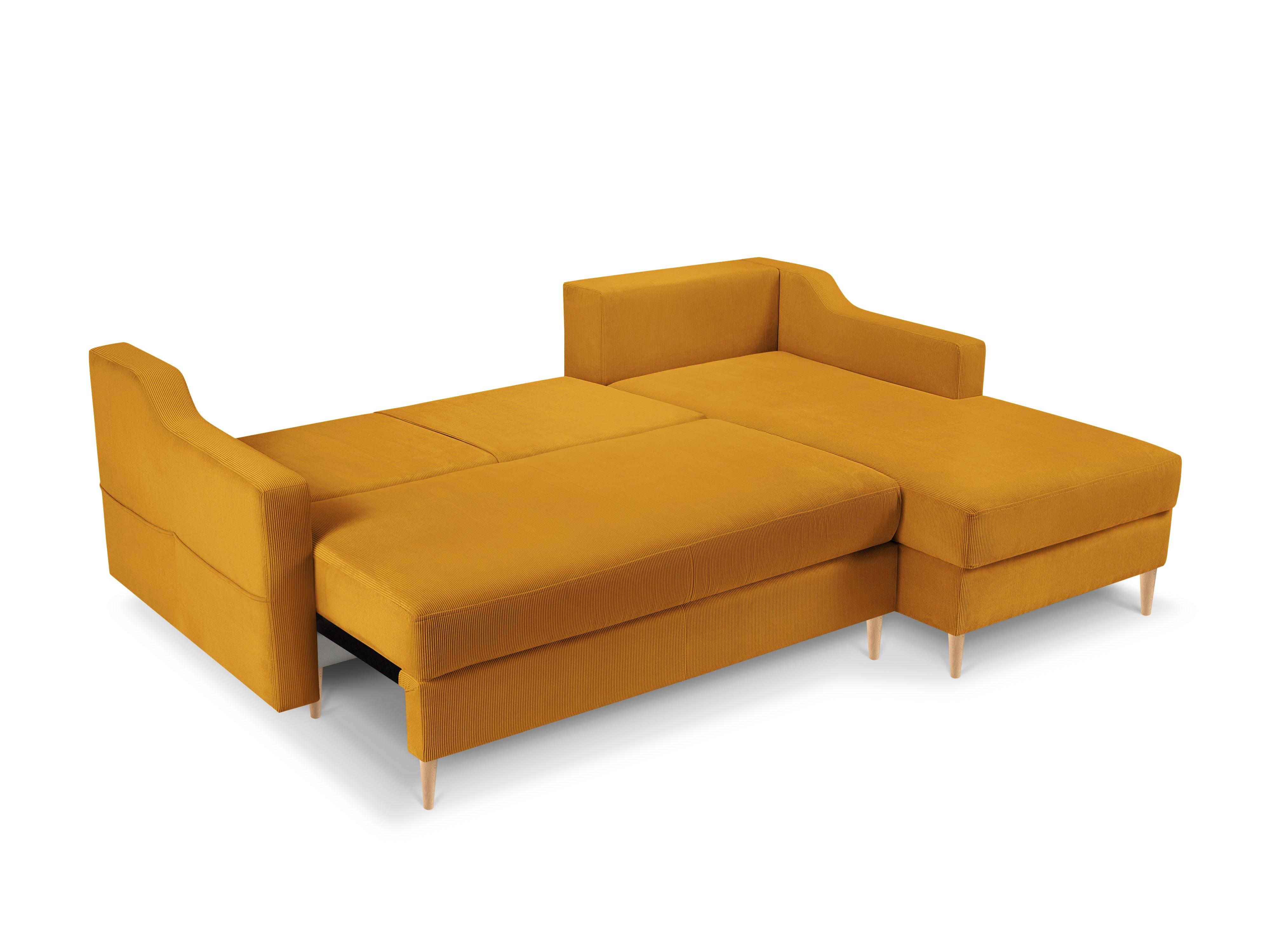 Narożnik prawostronny sztruksowy z funkcją spania ROSE żółty Mazzini Sofas    Eye on Design