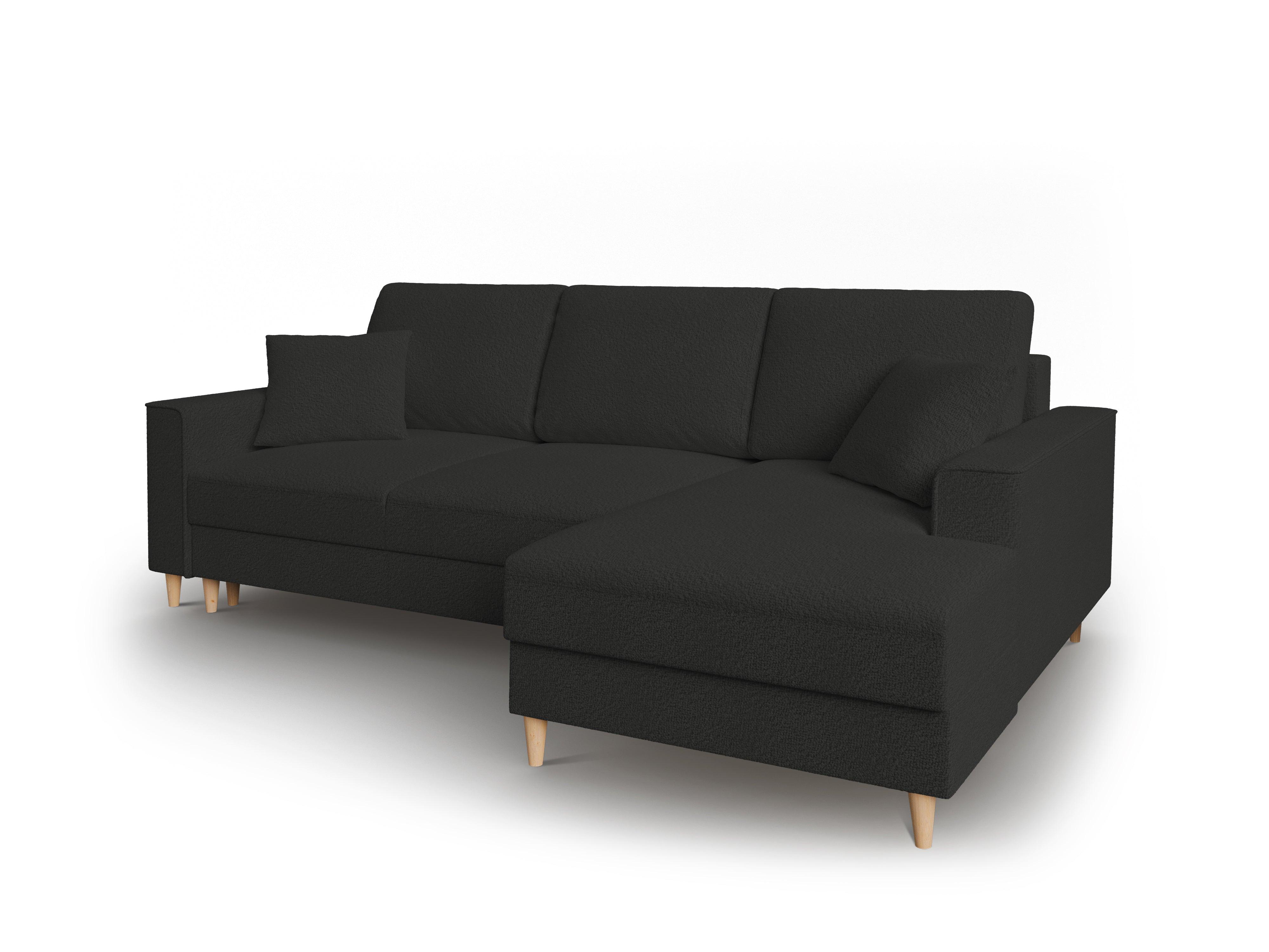 Narożnik prawostronny w tkaninie boucle z funkcją spania CARTADERA czarny Mazzini Sofas    Eye on Design