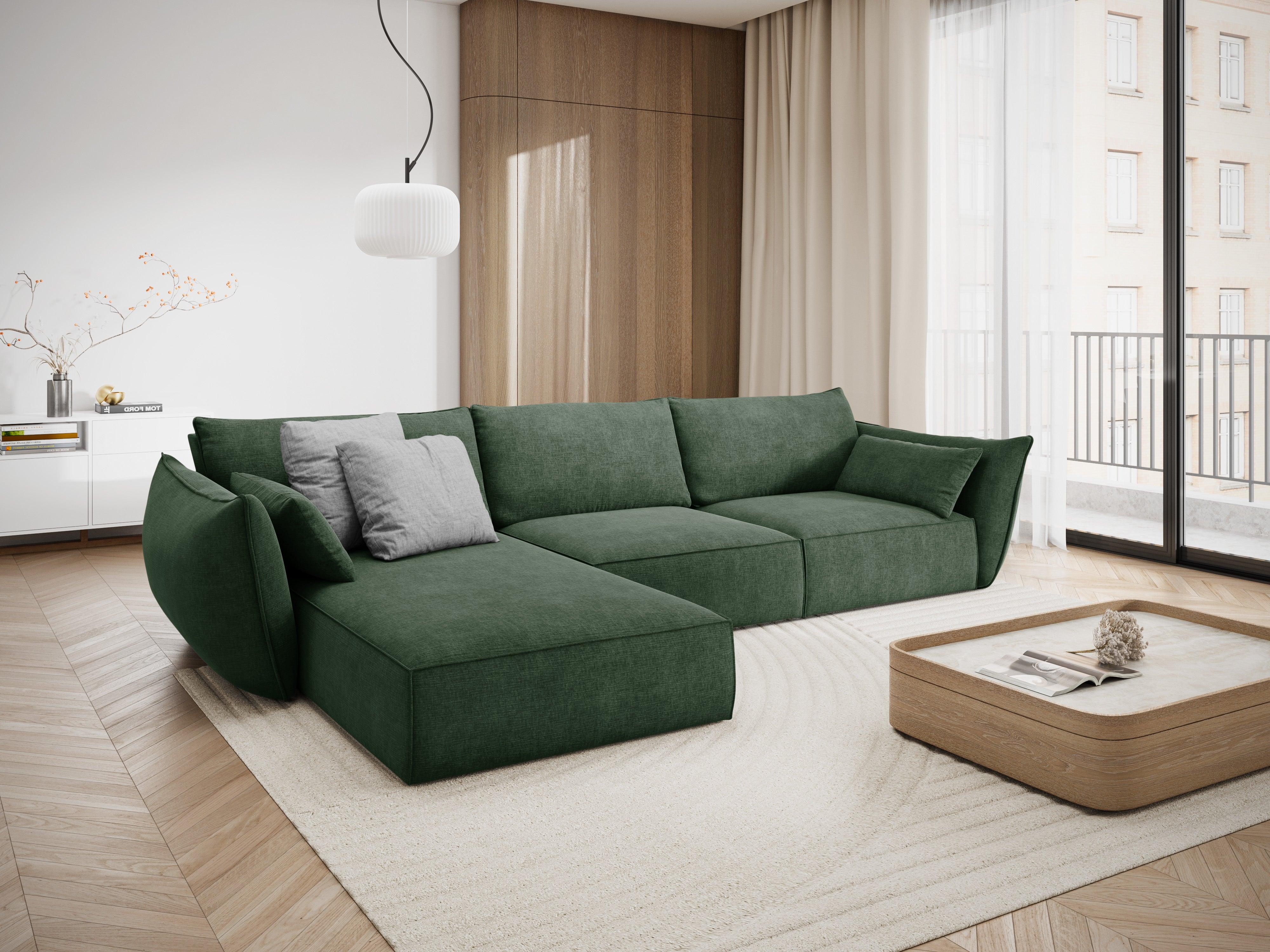 Narożnik w tkaninie szenilowej lewostronny 4-osobowy VANDA butelkowa zieleń Mazzini Sofas    Eye on Design