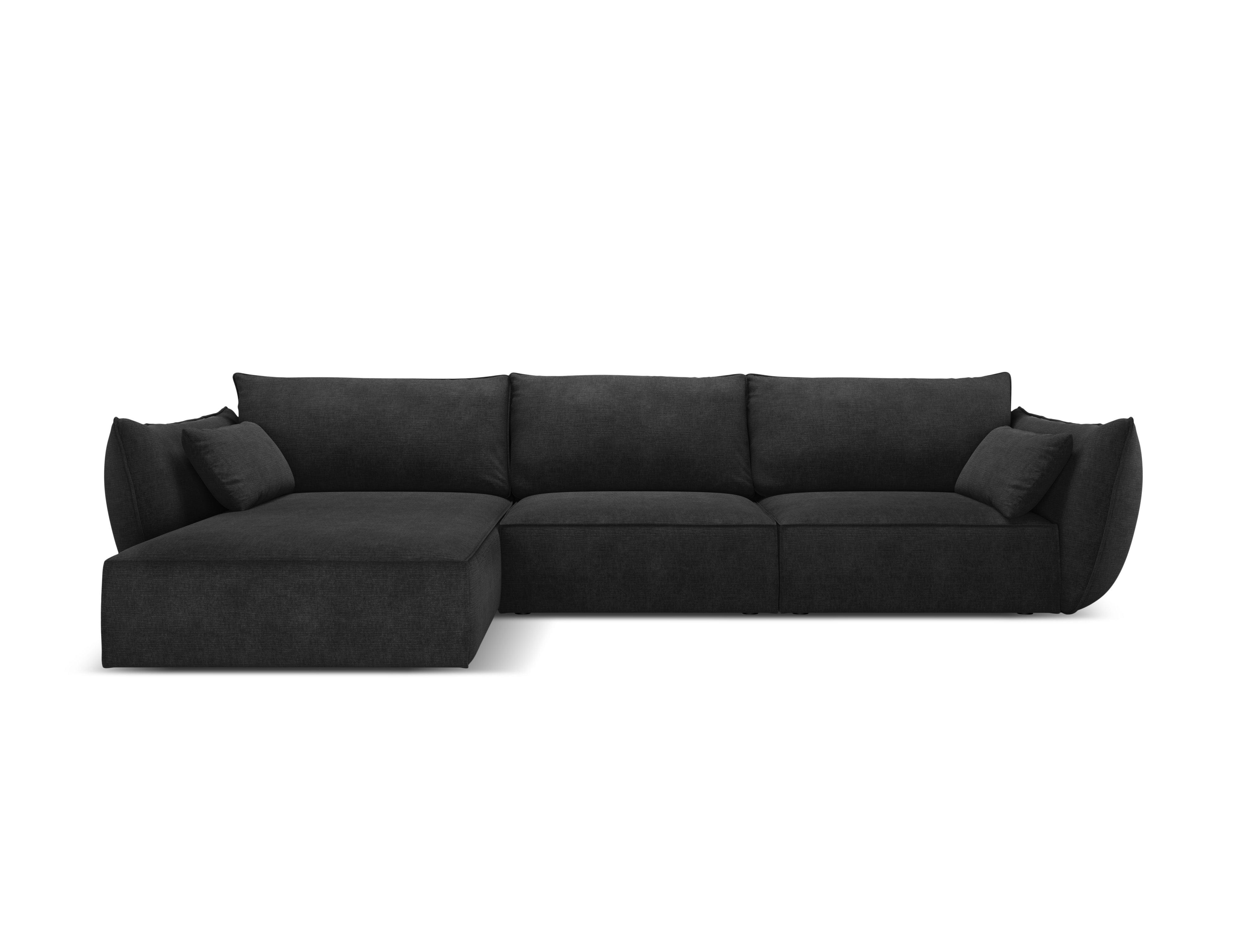 Narożnik w tkaninie szenilowej lewostronny 4-osobowy VANDA czarny Mazzini Sofas    Eye on Design