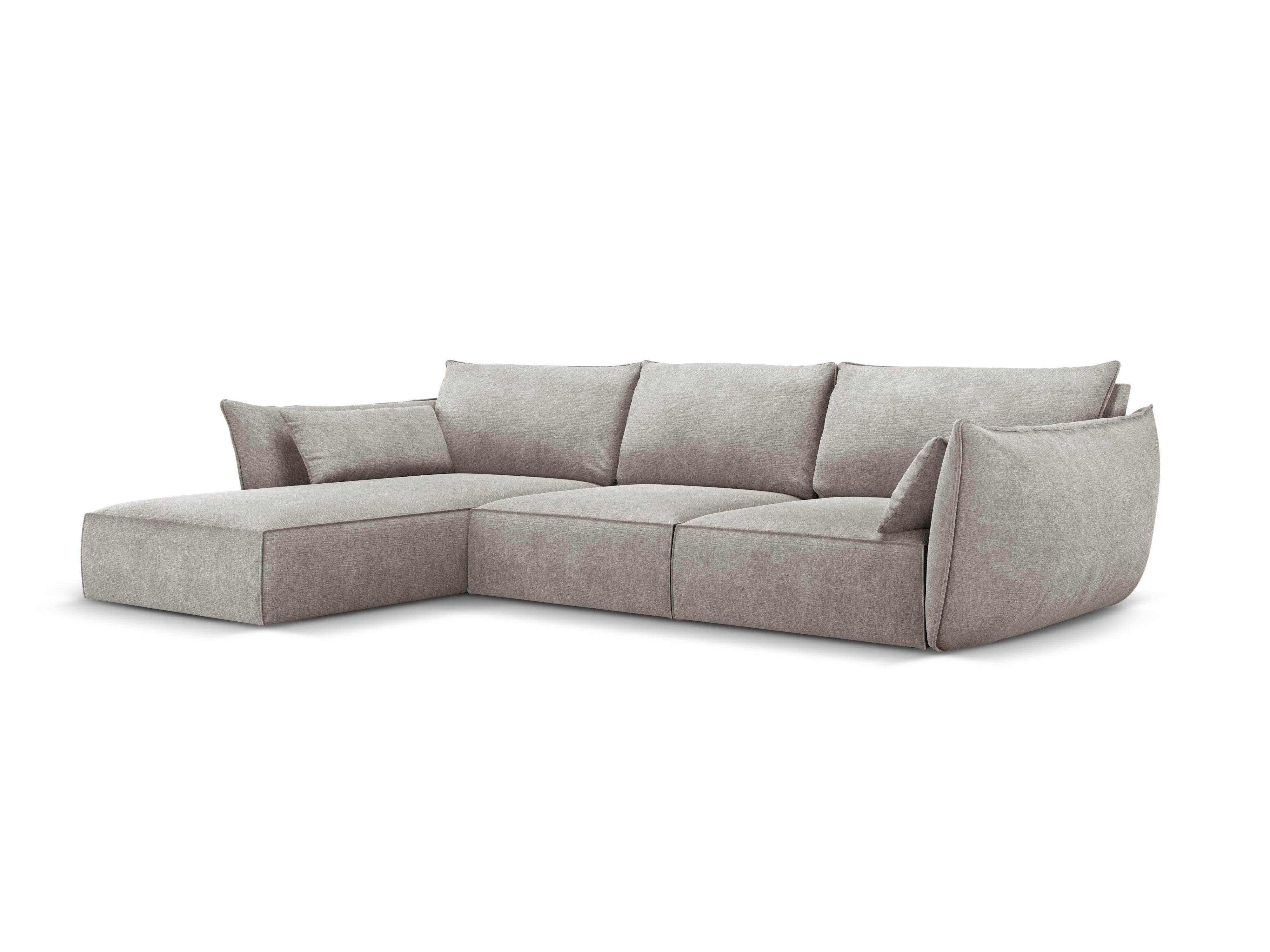 Narożnik w tkaninie szenilowej lewostronny 4-osobowy VANDA jasnoszary Mazzini Sofas    Eye on Design