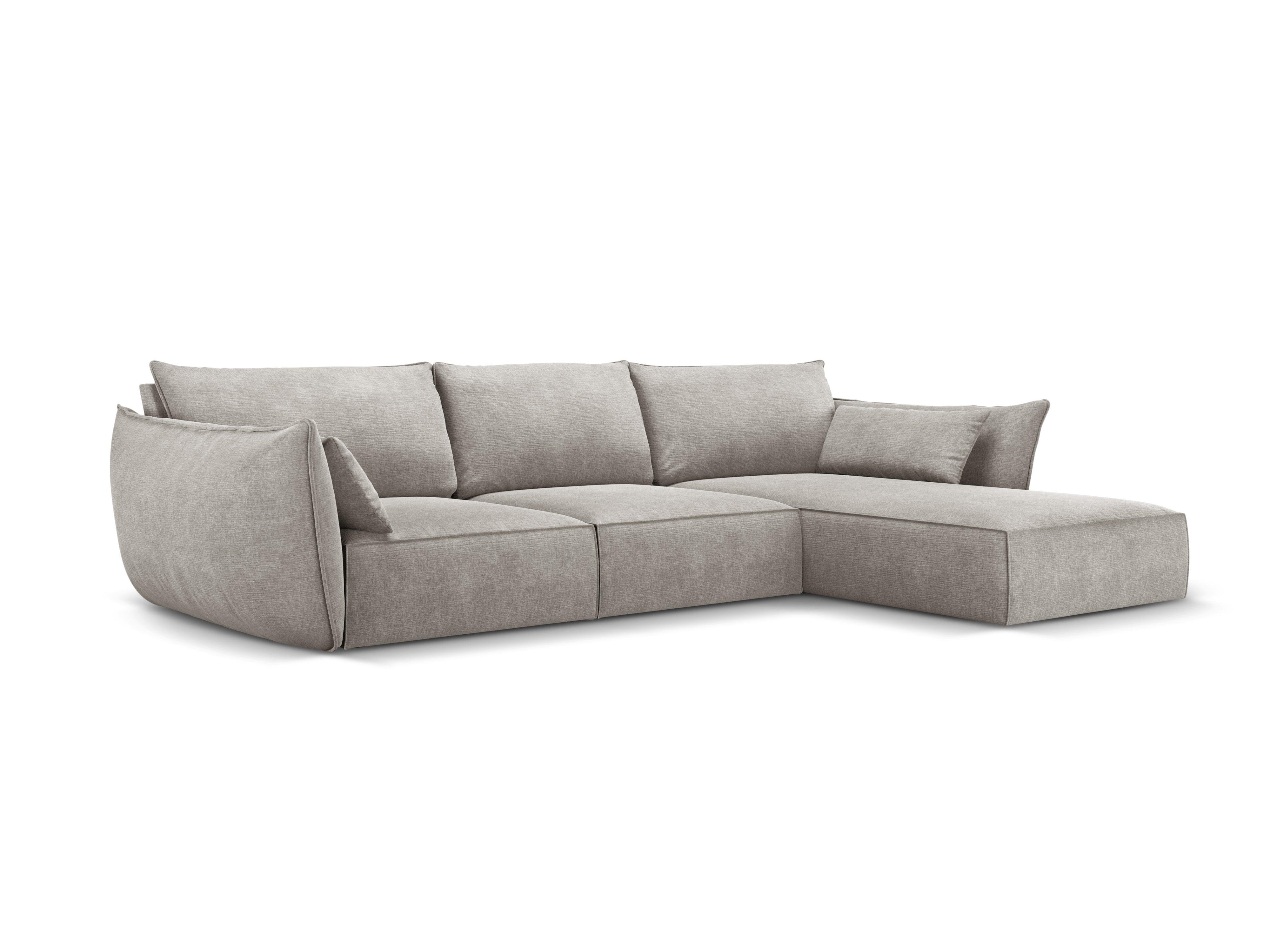 Narożnik w tkaninie szenilowej prawostronny 4-osobowy VANDA jasnoszary Mazzini Sofas    Eye on Design