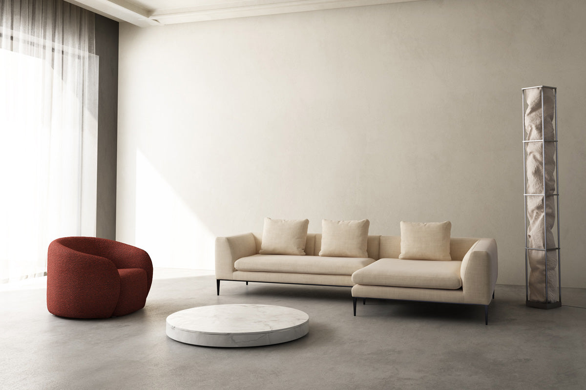 Rechtsseitige 4-Sitzer-Eckcouch NASH mit schwarzem Gestell