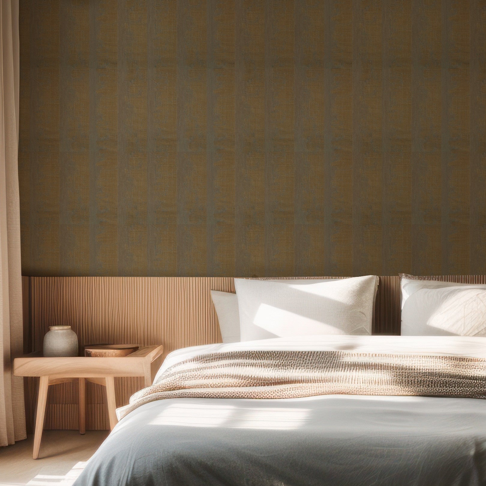 Strukturtapete mit metallischen Reflexen NÉRIKOMI - VERT DE GRIS/DORÉ gold mit grün