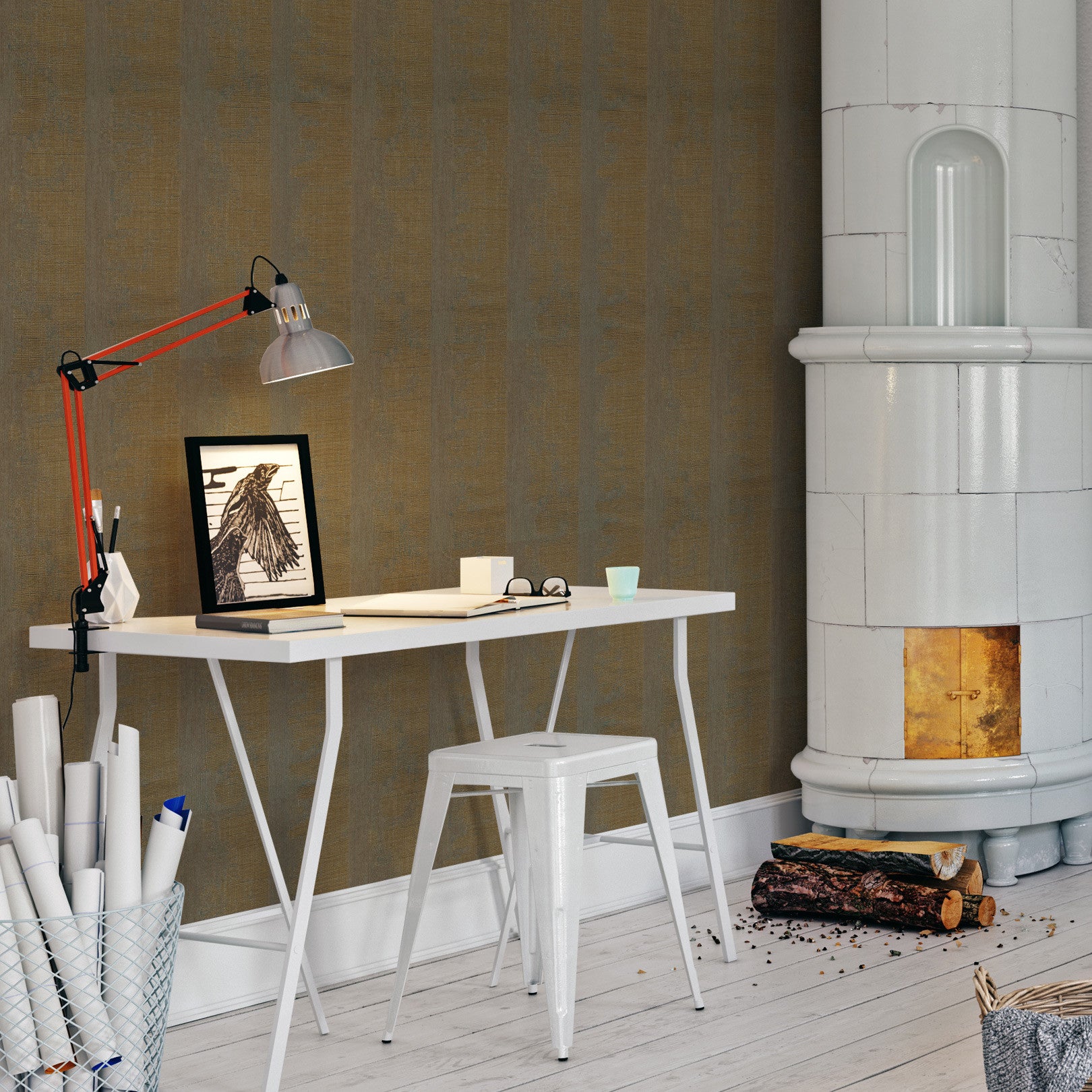 Strukturtapete mit metallischen Reflexen NÉRIKOMI - VERT DE GRIS/DORÉ gold mit grün