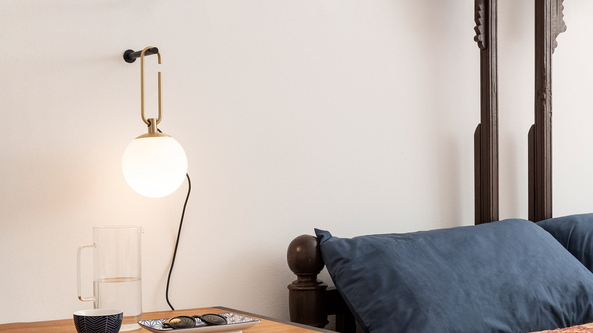 Black NH Wall Sconce with Brass and White Glass