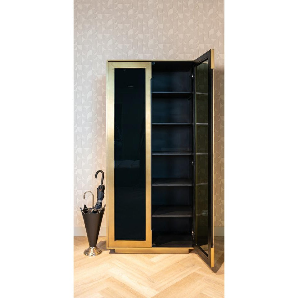 Antikgoldene FINSBURY Vitrine mit schwarzem Glas