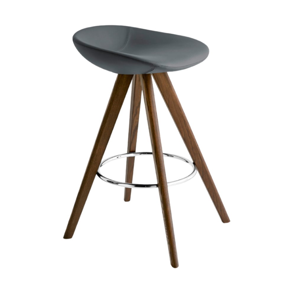 Upholstered BAR STOOL PALM with a dark wooden base