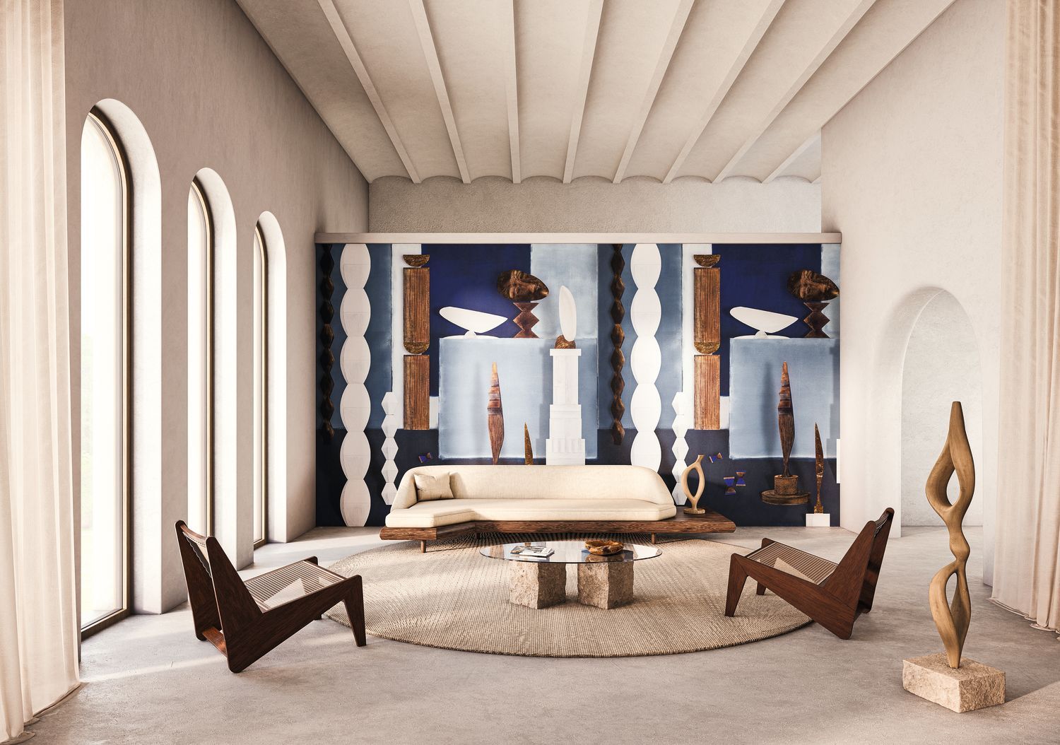 Wandbild mit künstlerischem Motiv L'ATELIER DE BRANCUSI - ÄGYPTISCHES BLAU blau mit weiß