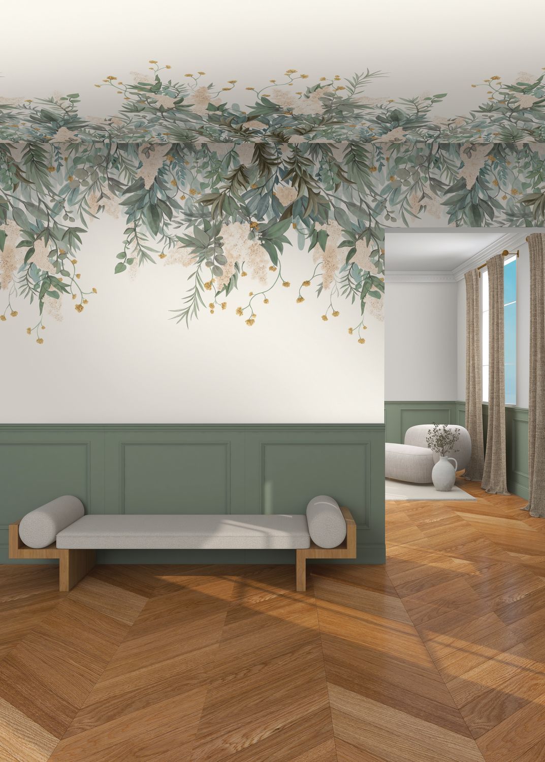 WISTERIA Mural green with blue