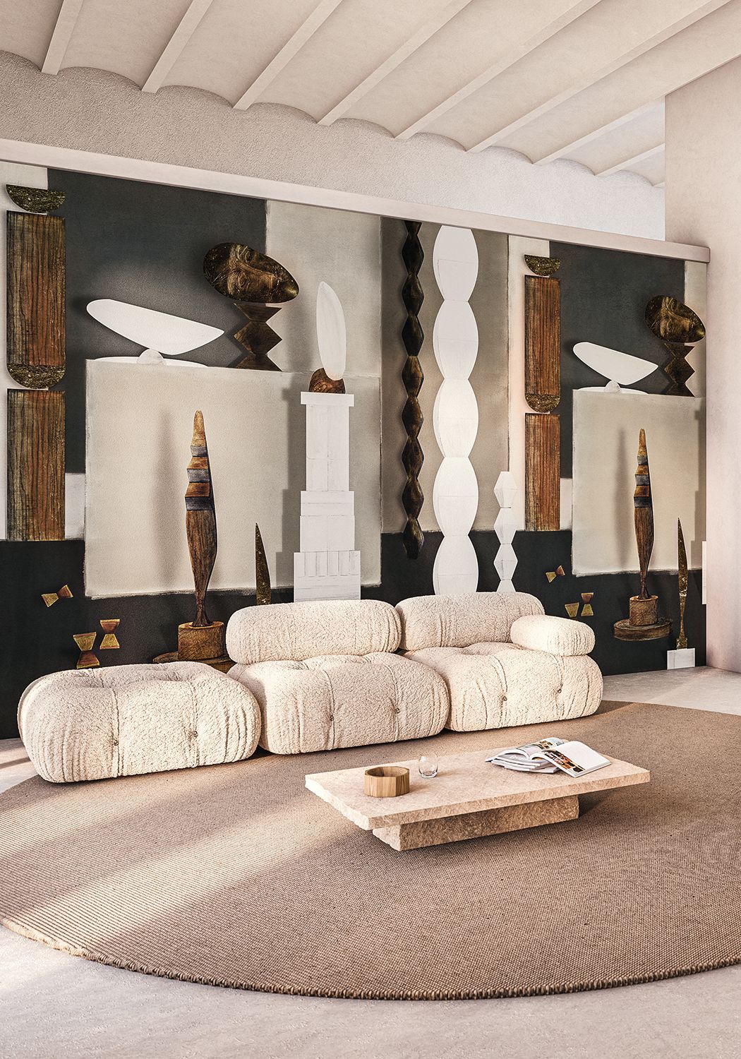 Wandbild mit künstlerischem Motiv L'ATELIER DE BRANCUSI - GREGE braun mit weiß