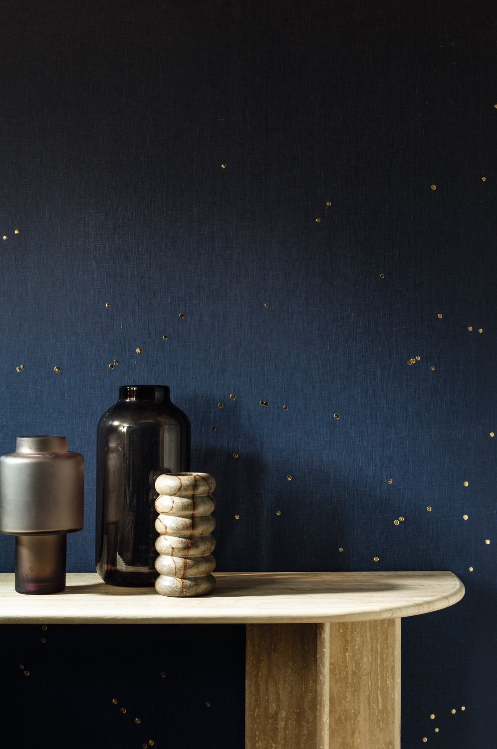 Textilwandbild mit Farbverlauf im Himmelmotiv ASTRAL SOLAIRE marineblau mit Bronze