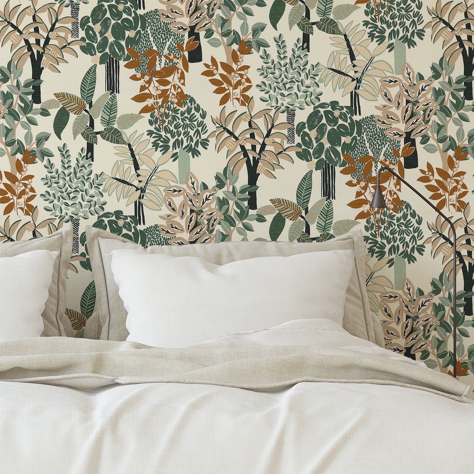 Structural wallpaper with a botanical motif PERADENIYA - WHITE/EMERALD white with emerald