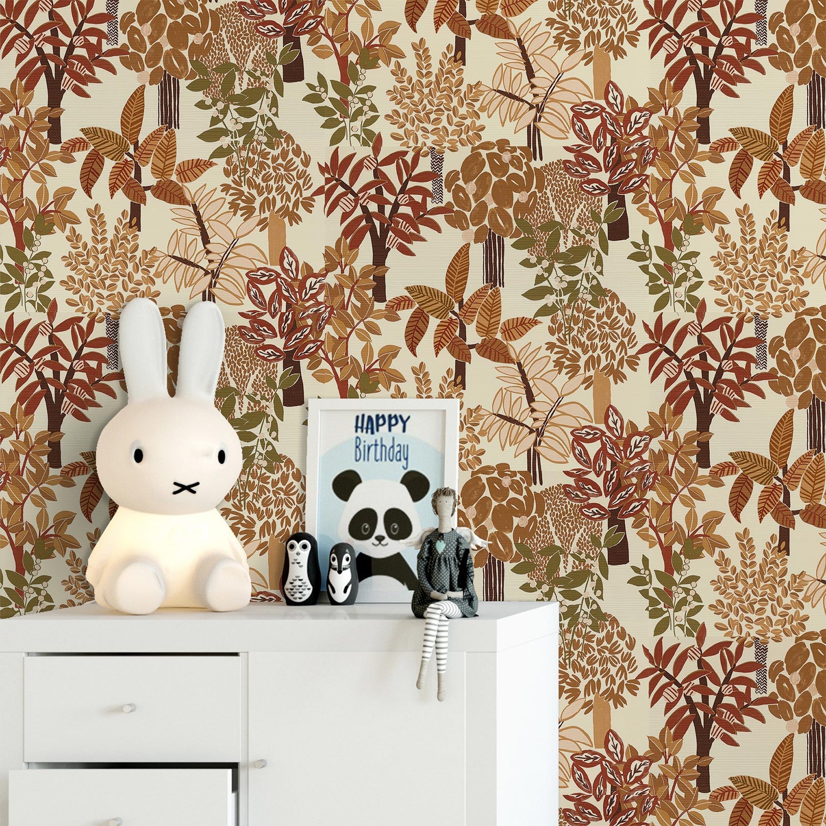 Structural wallpaper with a botanical motif PERADENIYA - WHITE/TERRACOTTA white with terracotta