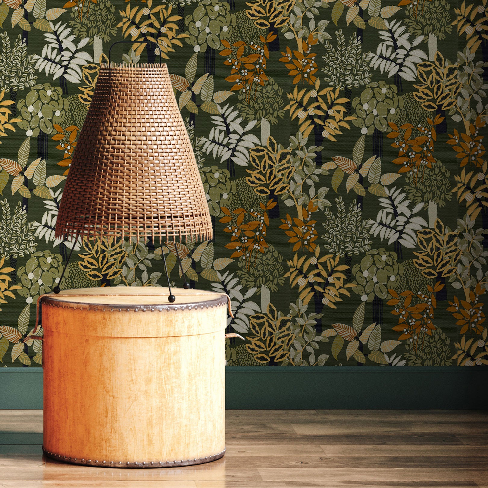 Strukturtapete mit Pflanzenmotiv PERADENIYA - KAKI/PAILLE khaki mit Stroh