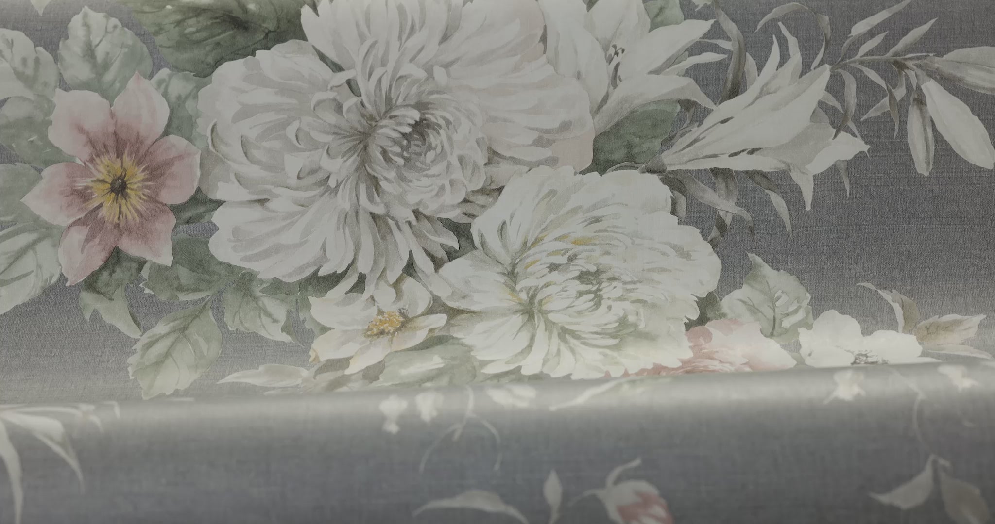 Vlies-Tapete mit pflanzlichem Muster FLORAL CHARM grau mit Weiß und Rosa