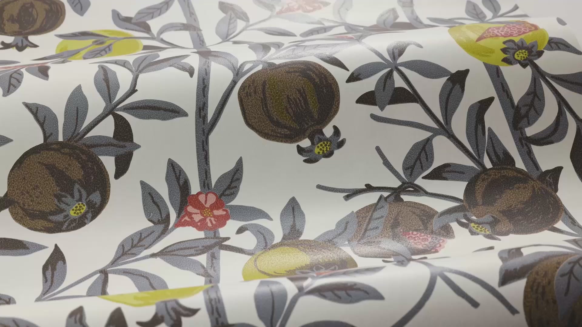 Tapete mit pflanzlichem Muster von Granatapfel, weiß mit braun